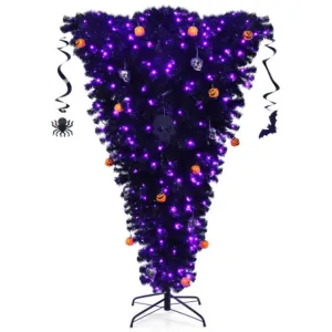 6 Feet Upside Down Artificial Christmas Tree with 270 Purple LED lights Holiday Decor clearance sale