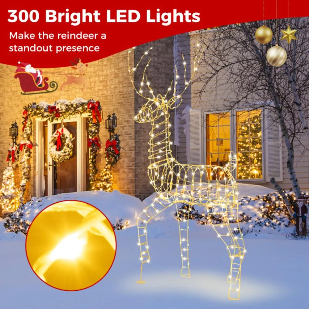 6 FT Pre-Lit Christmas Reindeer with 300 Warm White LED Lights and Zip Ties