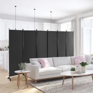 6 Panel 5.7 Feet Tall Rolling Room Divider on Wheels-Gray Decorative Accessories seasonal sale