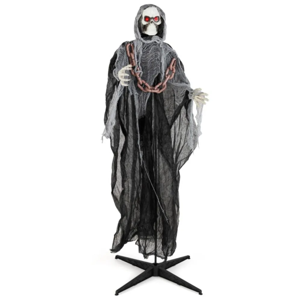 6.4 Feet Halloween Standing Grim Reaper with Lighted Eyes and Terrifying Sounds Holiday Decor clearance sale