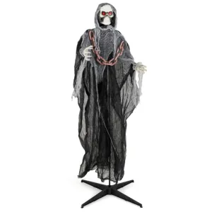 6.4 Feet Halloween Standing Grim Reaper with Lighted Eyes and Terrifying Sounds Holiday Decor clearance sale