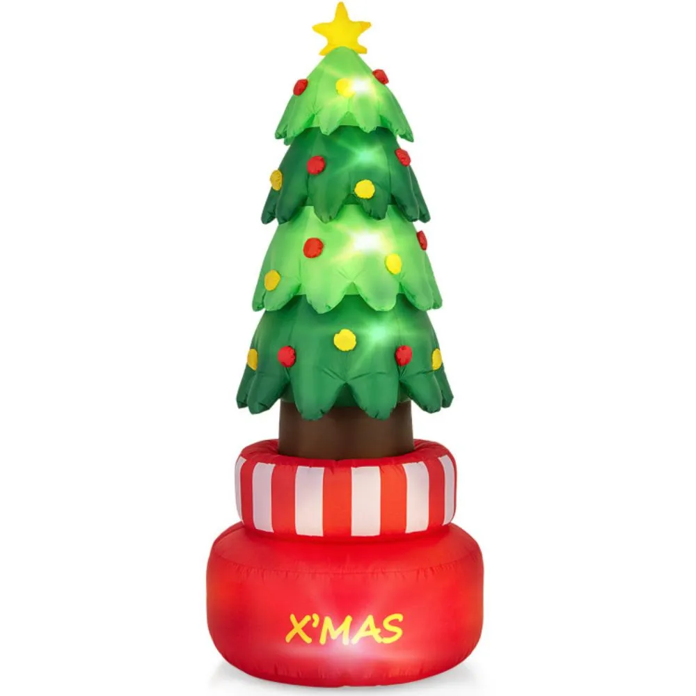 8 Feet Inflatable Rotating Xmas Tree with Built-in LED Lights and Water Bags Holiday Decor clearance sale