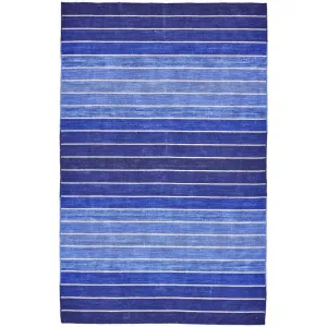 8' x 11' Striped Hand-Tufted Wool/Cotton Blue Area Rug Area Rugs mega sale