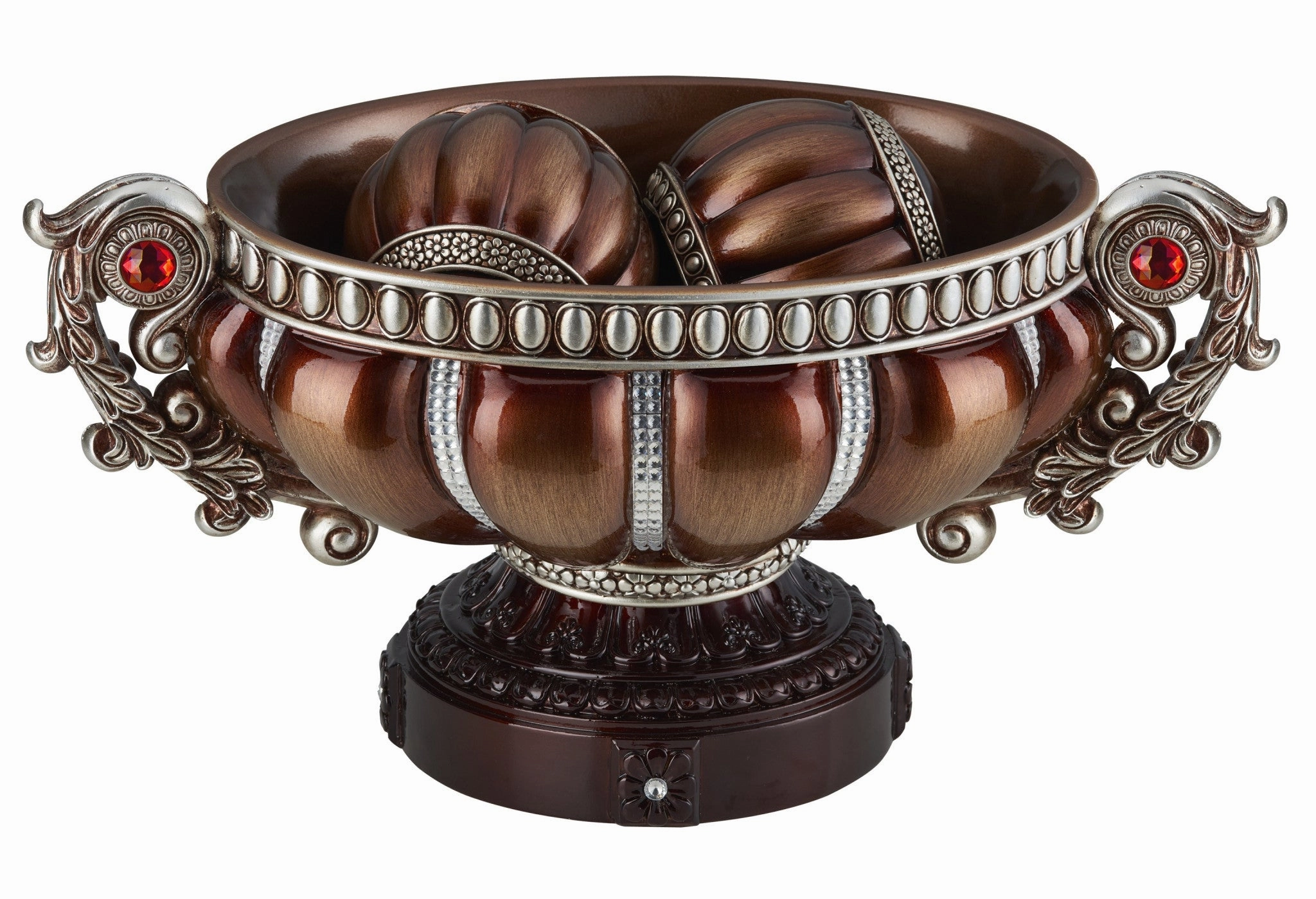 9" Reddish Bronze And Silver Polyresin Decorative Bowl With Orbs Decorative Accessories promo online