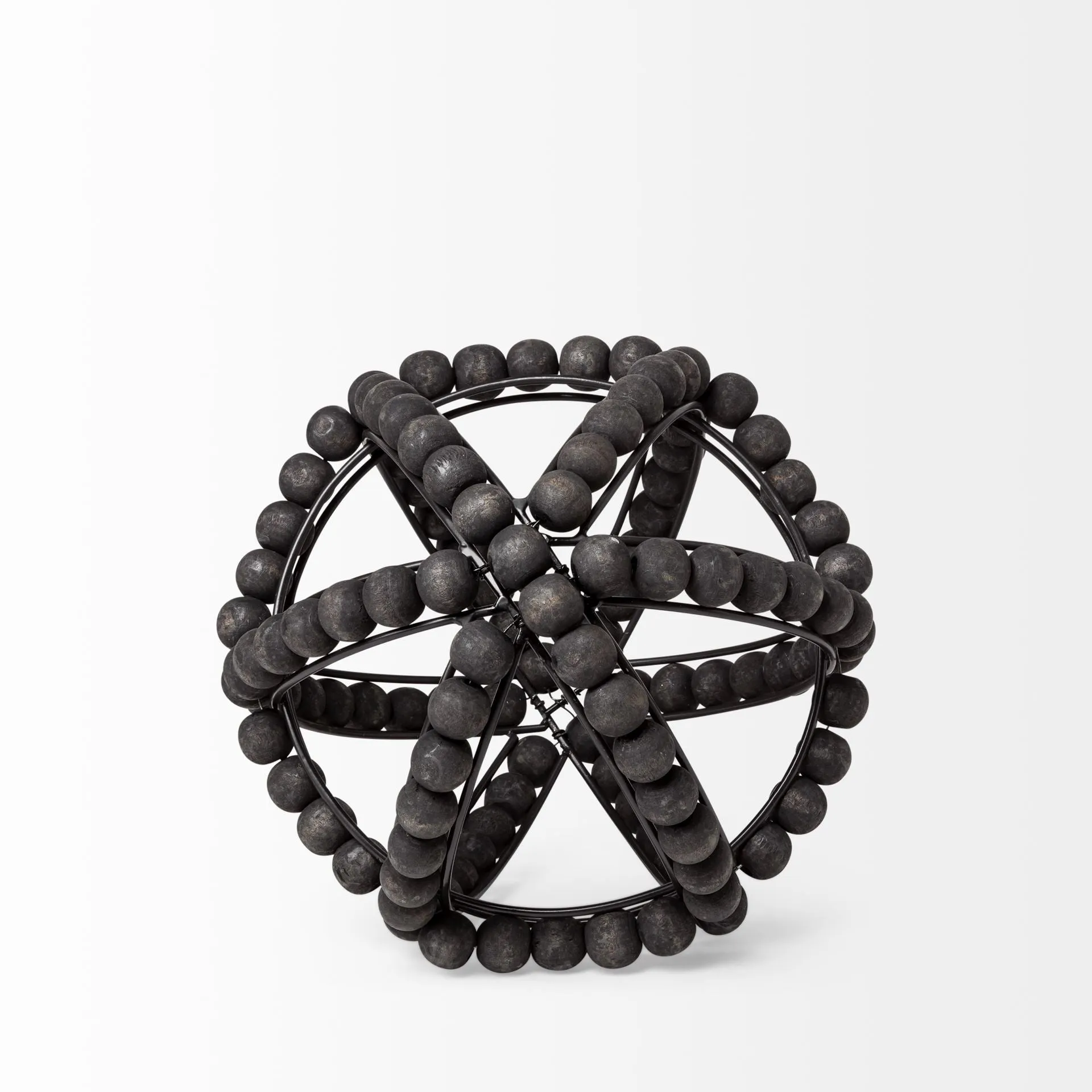 9" Black Wooden Bead And Metal Orb Sculpture Decorative Accessories value pack