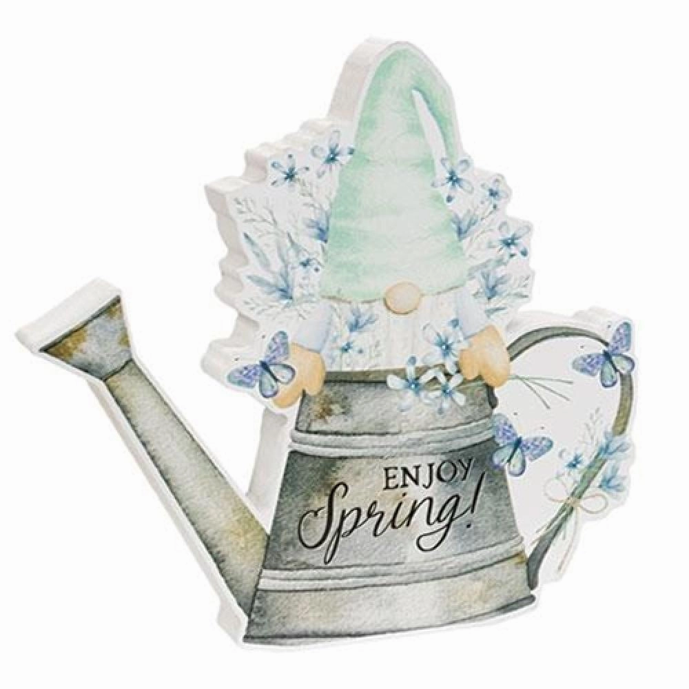 *Enjoy Spring Gnome in Watering Can Chunky Sitter
