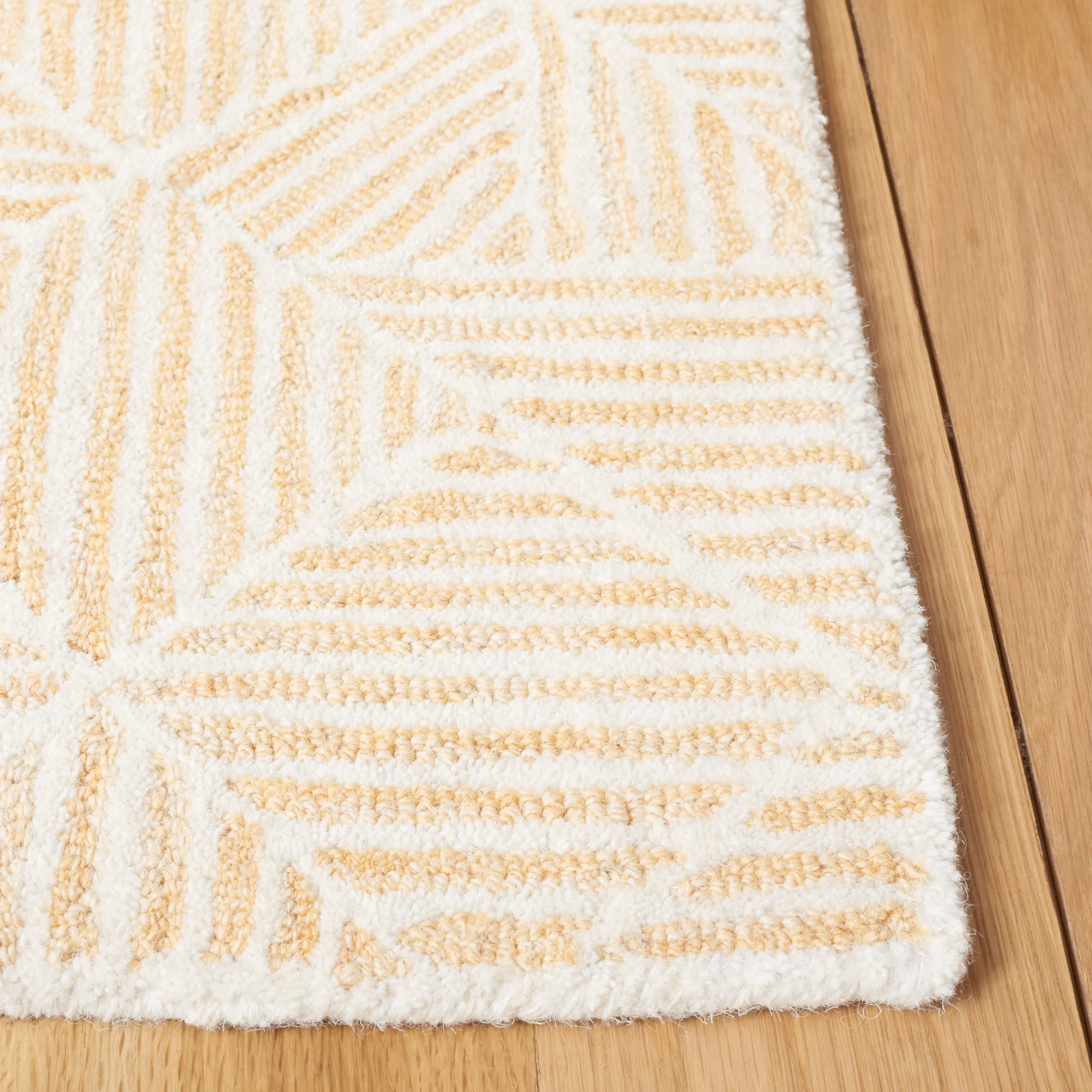 Abstract Hand Made Area Rug, Gold / Ivory Contemporary Style Non-Shedding