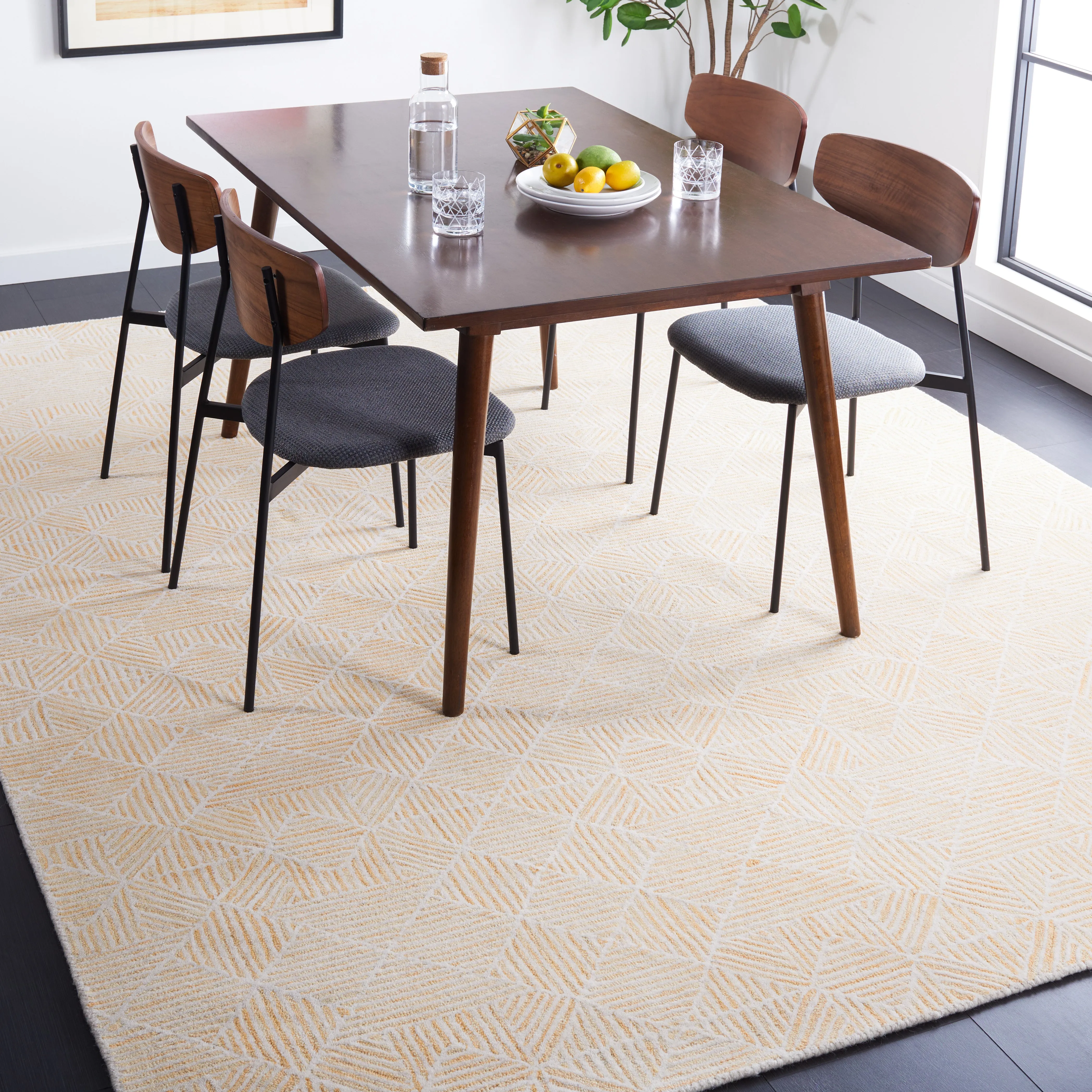 Abstract Hand Made Area Rug, Gold / Ivory Contemporary Style Non-Shedding