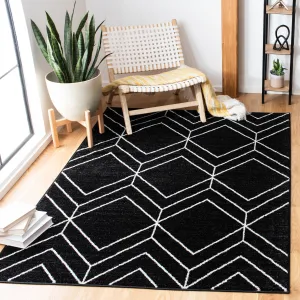 Adirondack Machine Made Area Rug, Black / Ivory Contemporary Style Easy Care Area Rugs buy 1 get 1