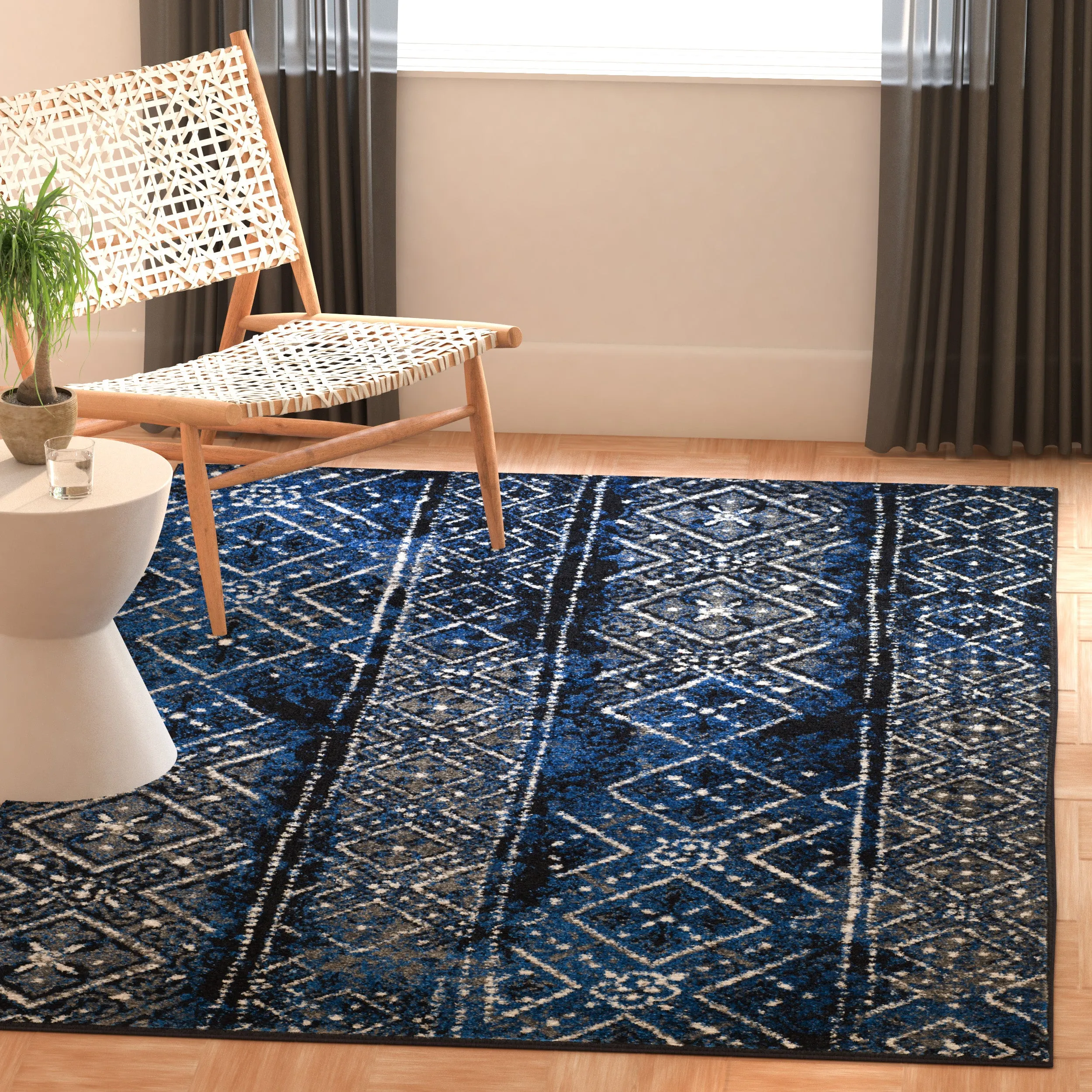Adirondack Machine Made Area Rug, Blue / Black Traditional Style Easy Care Area Rugs buy 1 get 1