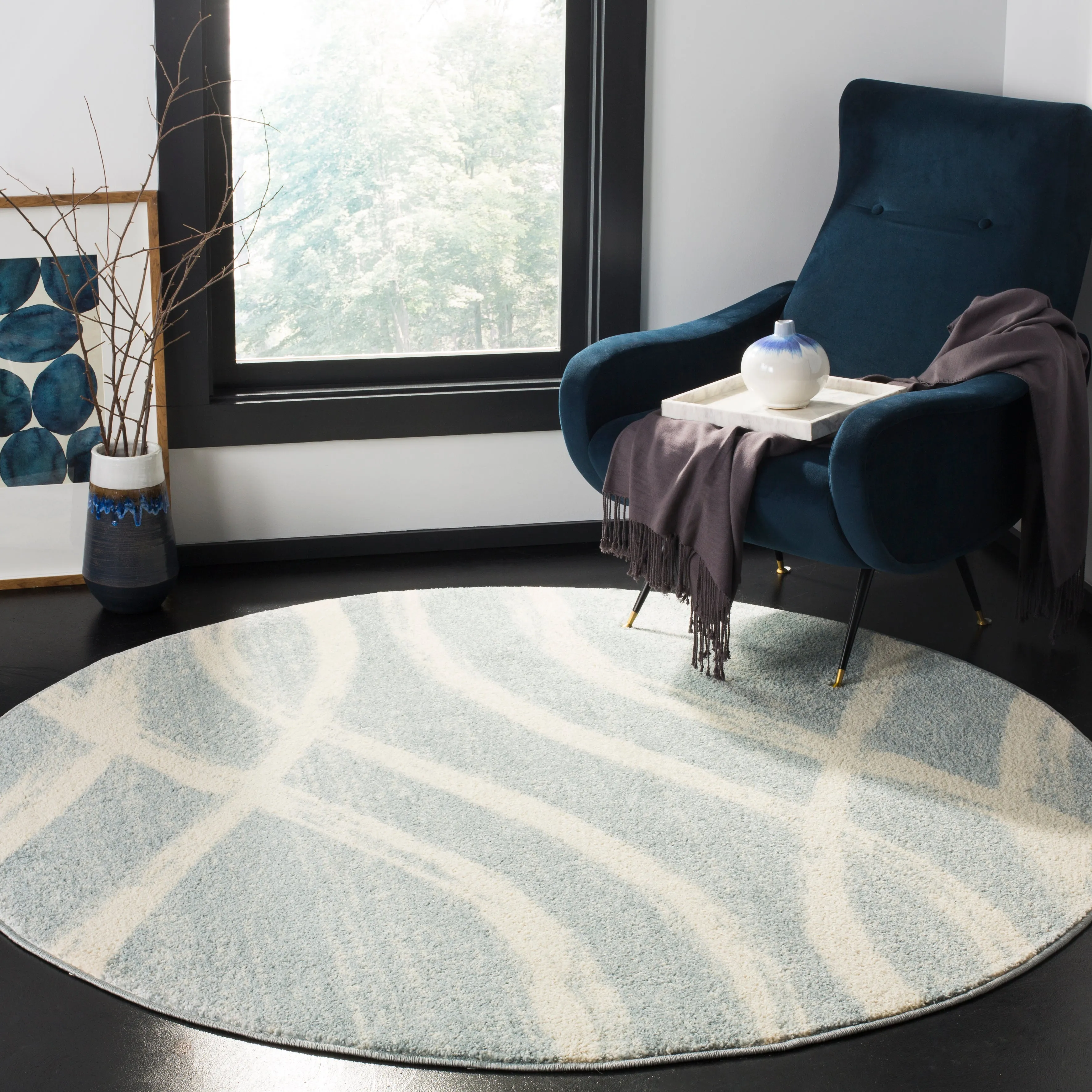 Adirondack Machine Made Area Rug, Cream / Slate Contemporary Style Easy Care