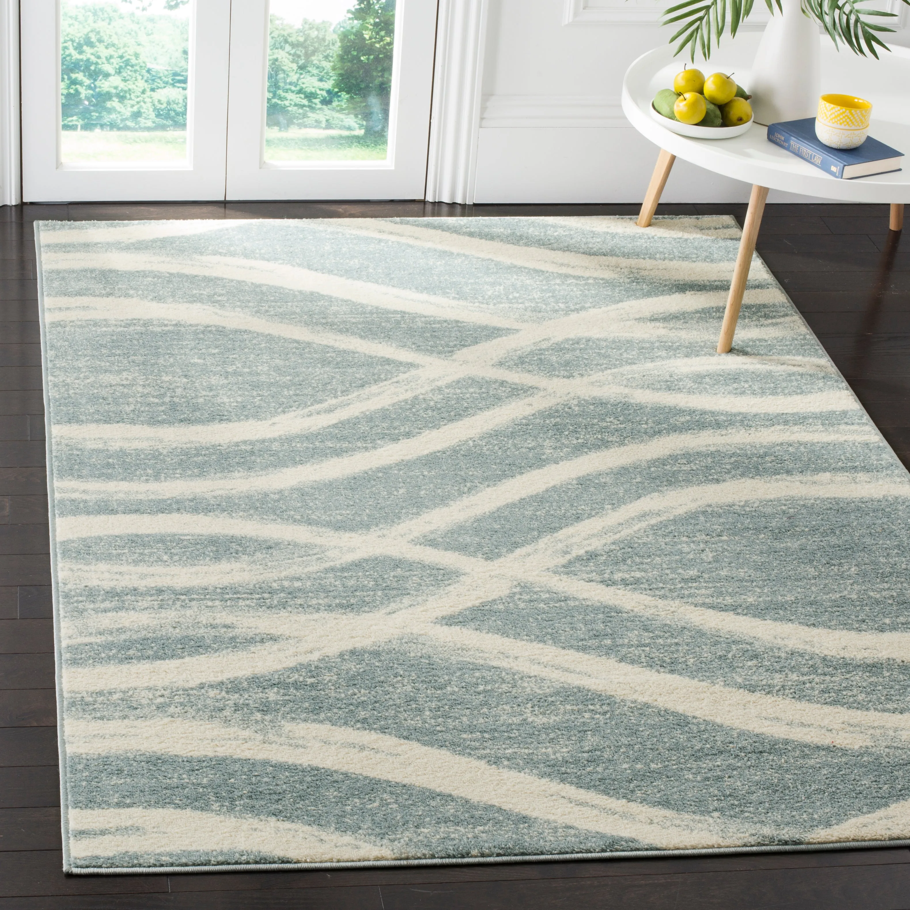 Adirondack Machine Made Area Rug, Cream / Slate Contemporary Style Easy Care