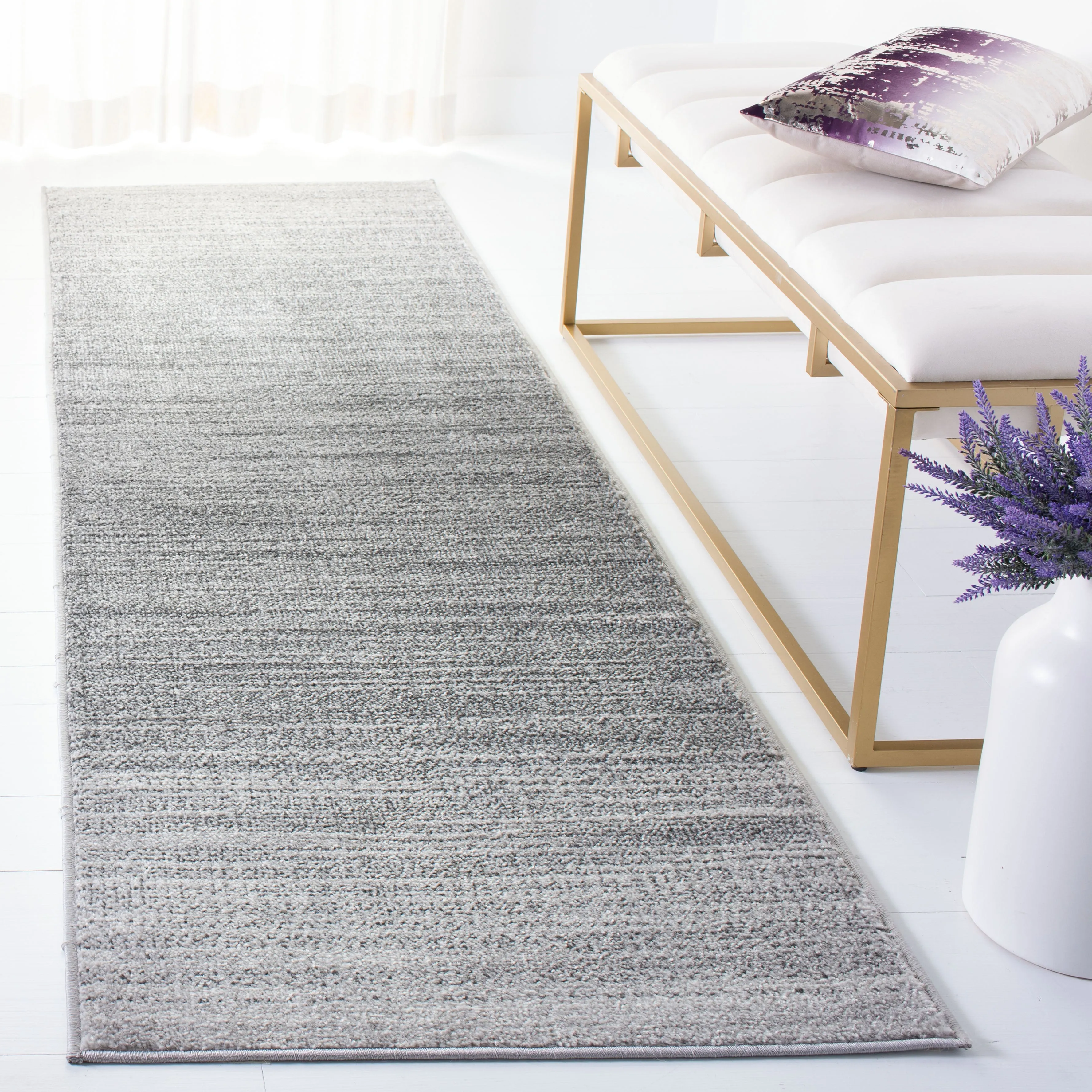 Adirondack Machine Made Area Rug, Grey / Ivory Contemporary Style Easy Care