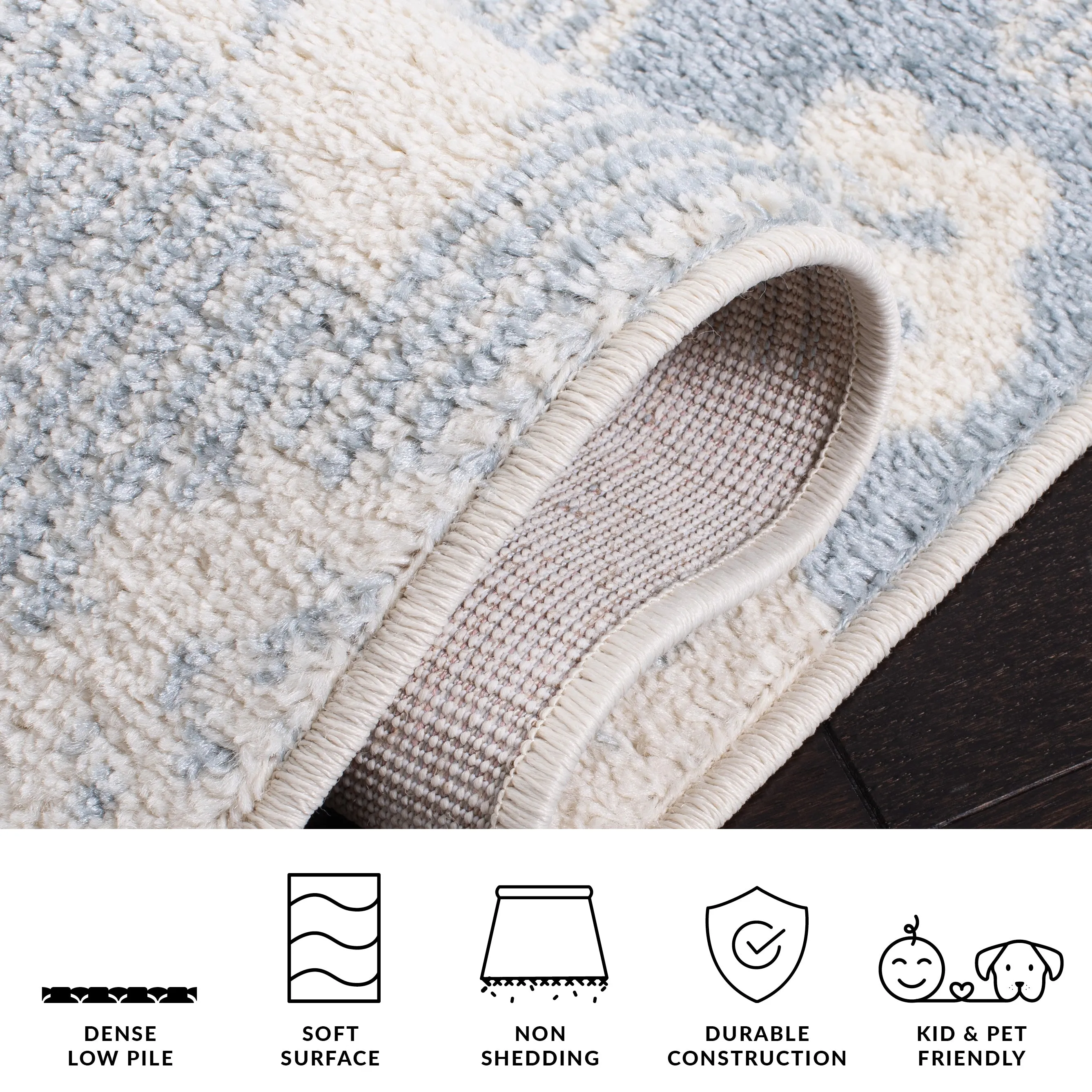 Adirondack Machine Made Area Rug, Ivory / Blue Transitional Style Easy Care