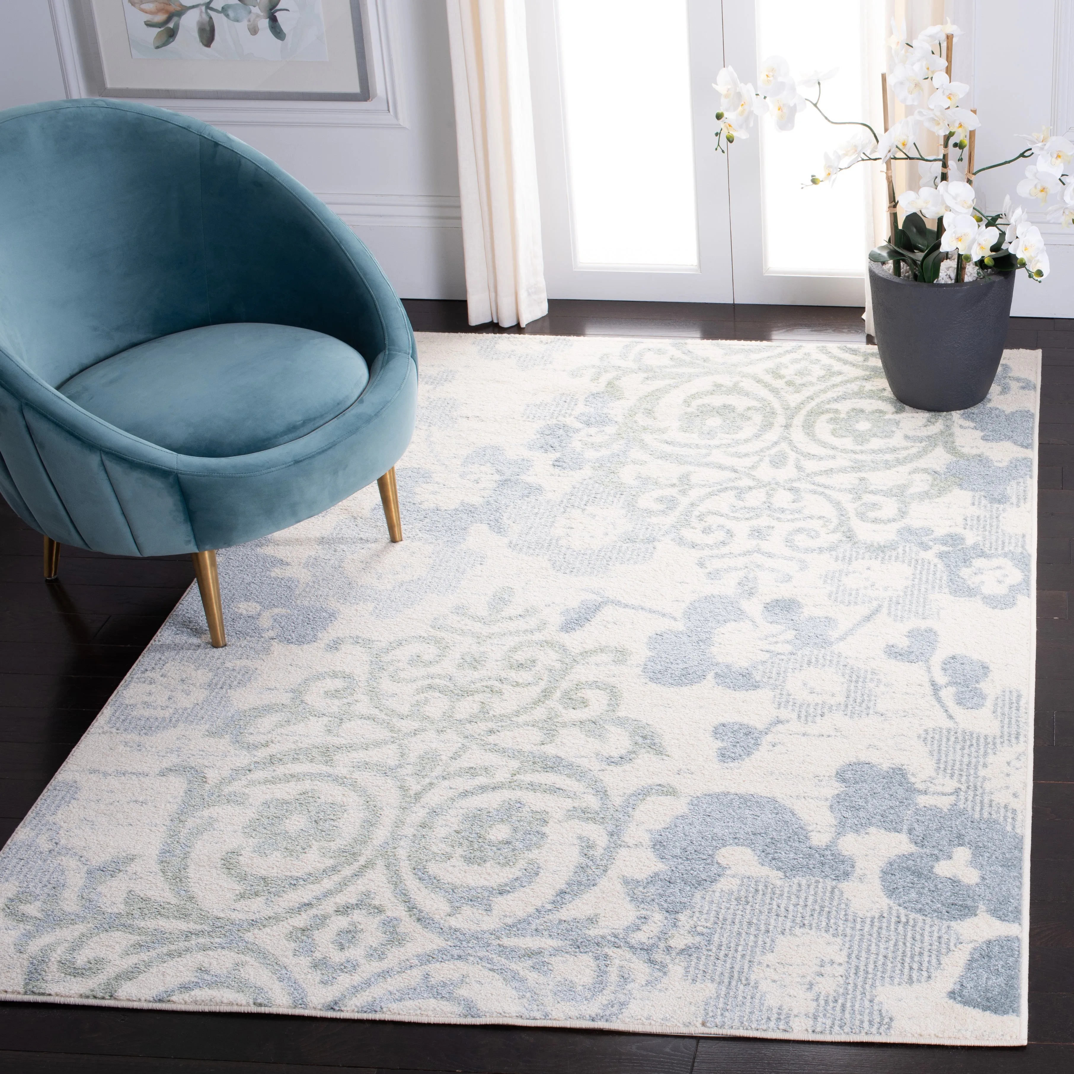 Adirondack Machine Made Area Rug, Ivory / Blue Transitional Style Easy Care