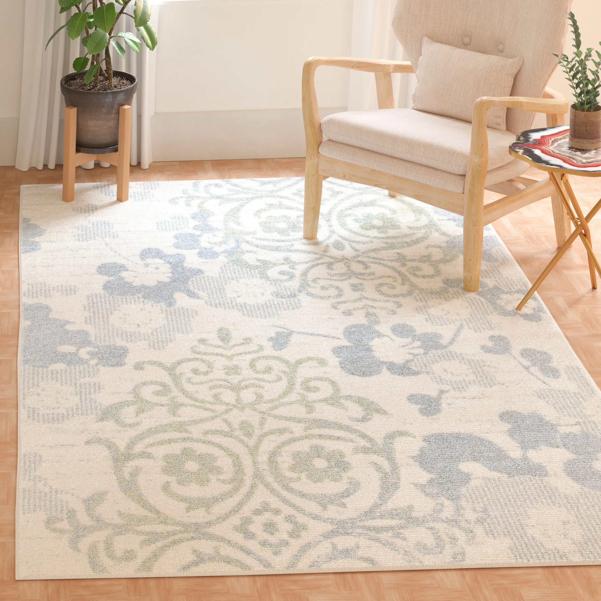 Adirondack Machine Made Area Rug, Ivory / Blue Transitional Style Easy Care Area Rugs buy 1 get 1