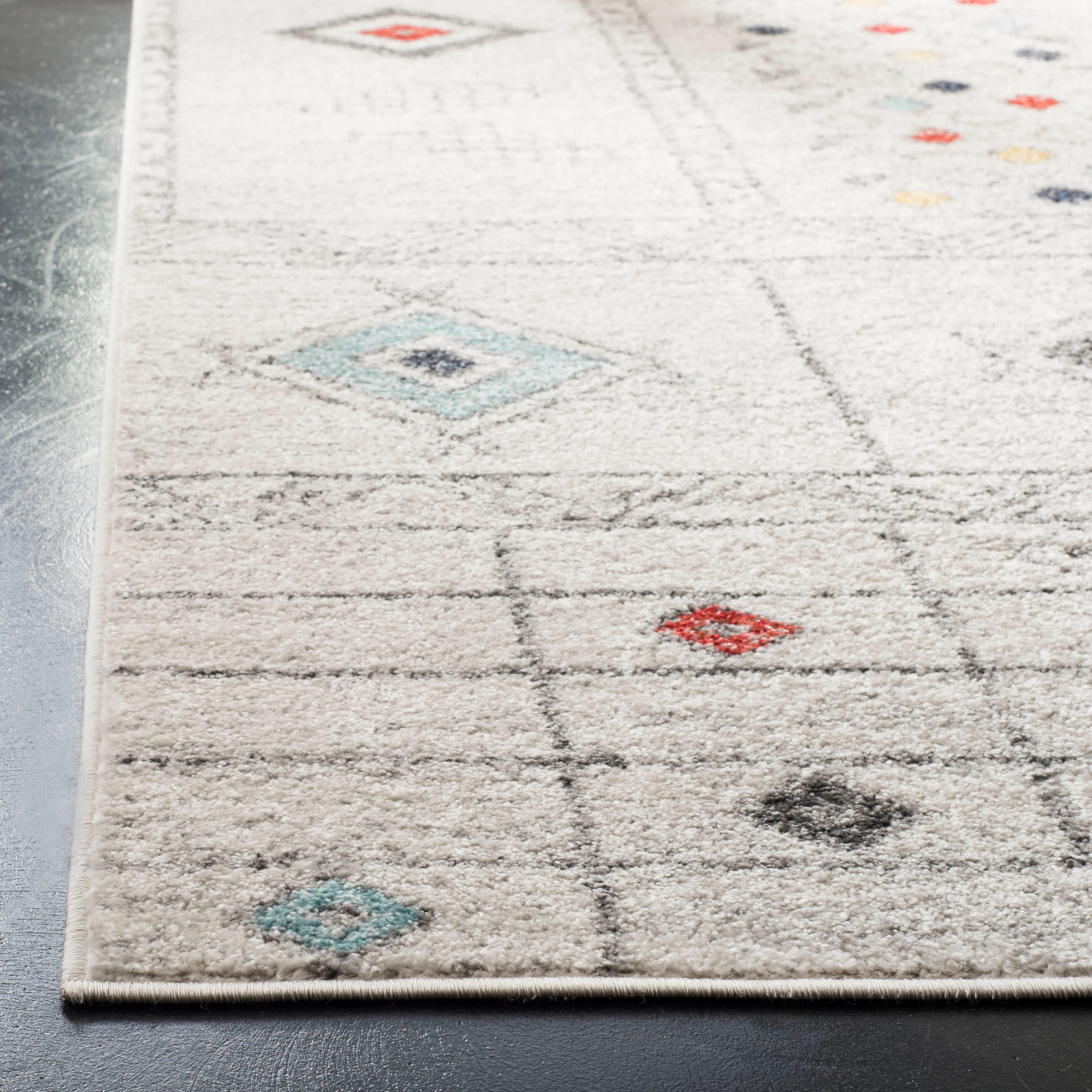 Adirondack Machine Made Area Rug, Light Grey / Aqua Bohemian Style Easy Care