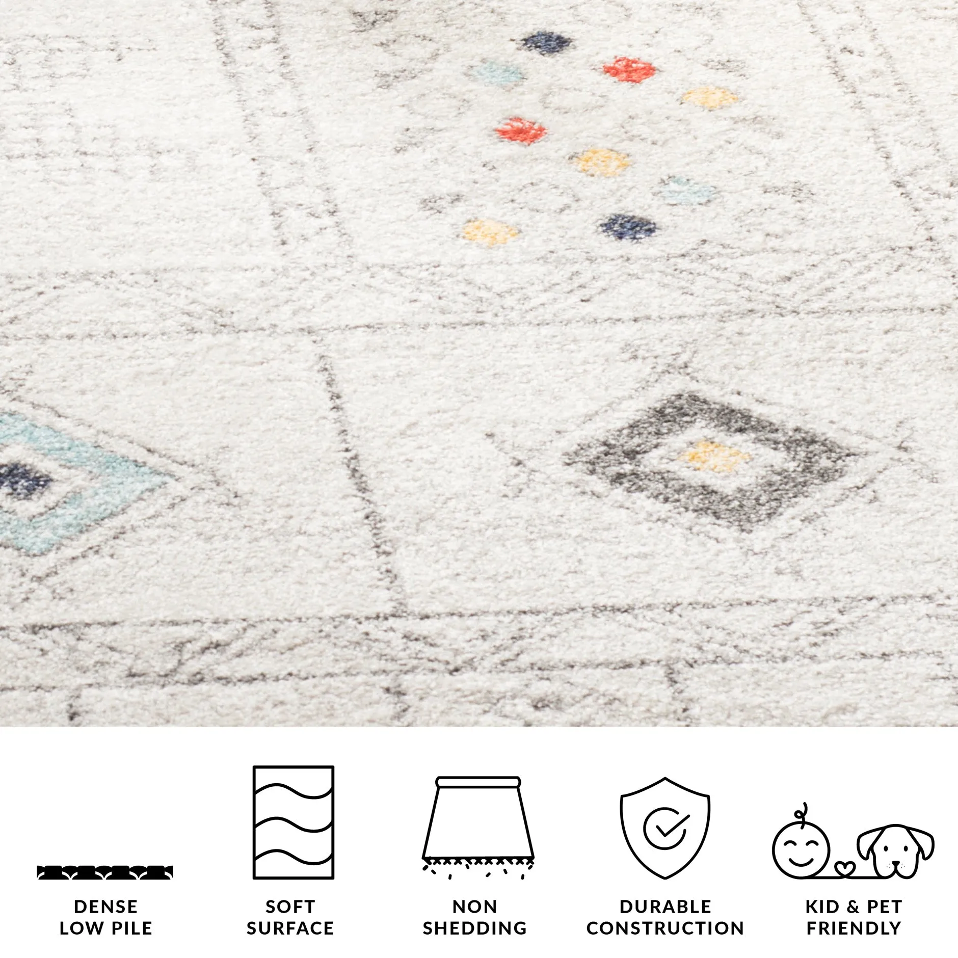 Adirondack Machine Made Area Rug, Light Grey / Aqua Bohemian Style Easy Care