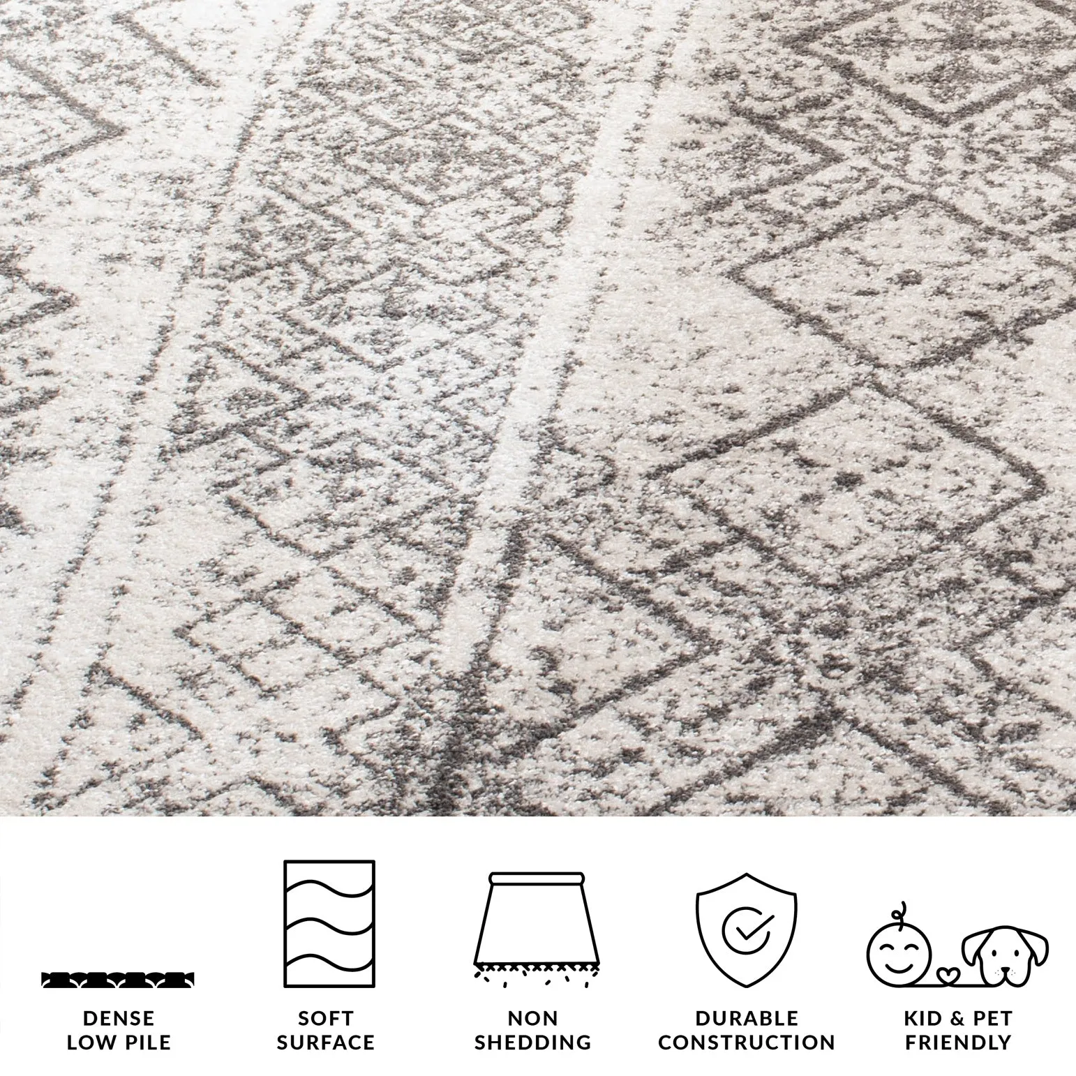 Adirondack Machine Made Area Rug, Silver / Black Traditional Style Easy Care