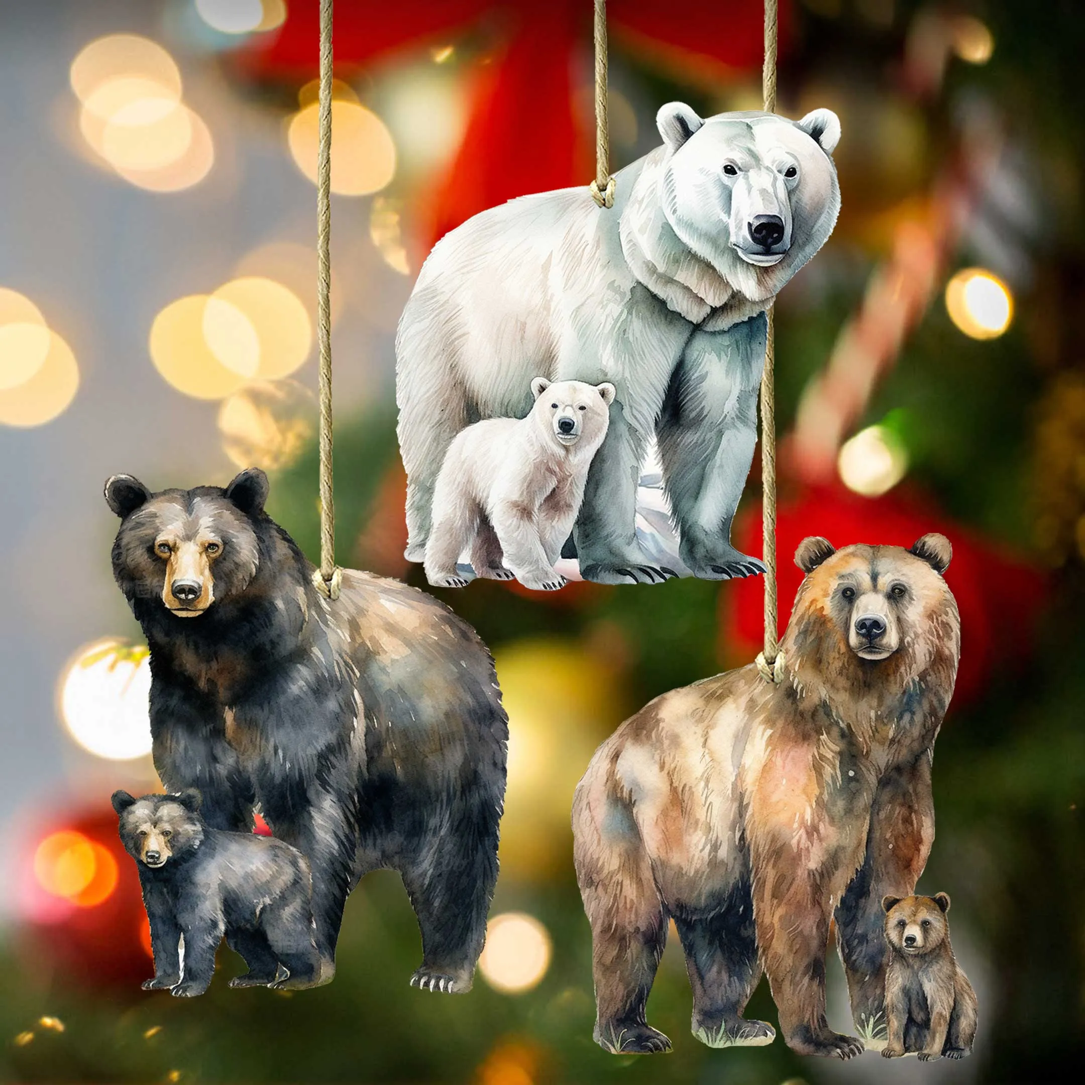 Alaskan Bears Wooden Christmas Ornaments Set of 3 by G. Debrekht