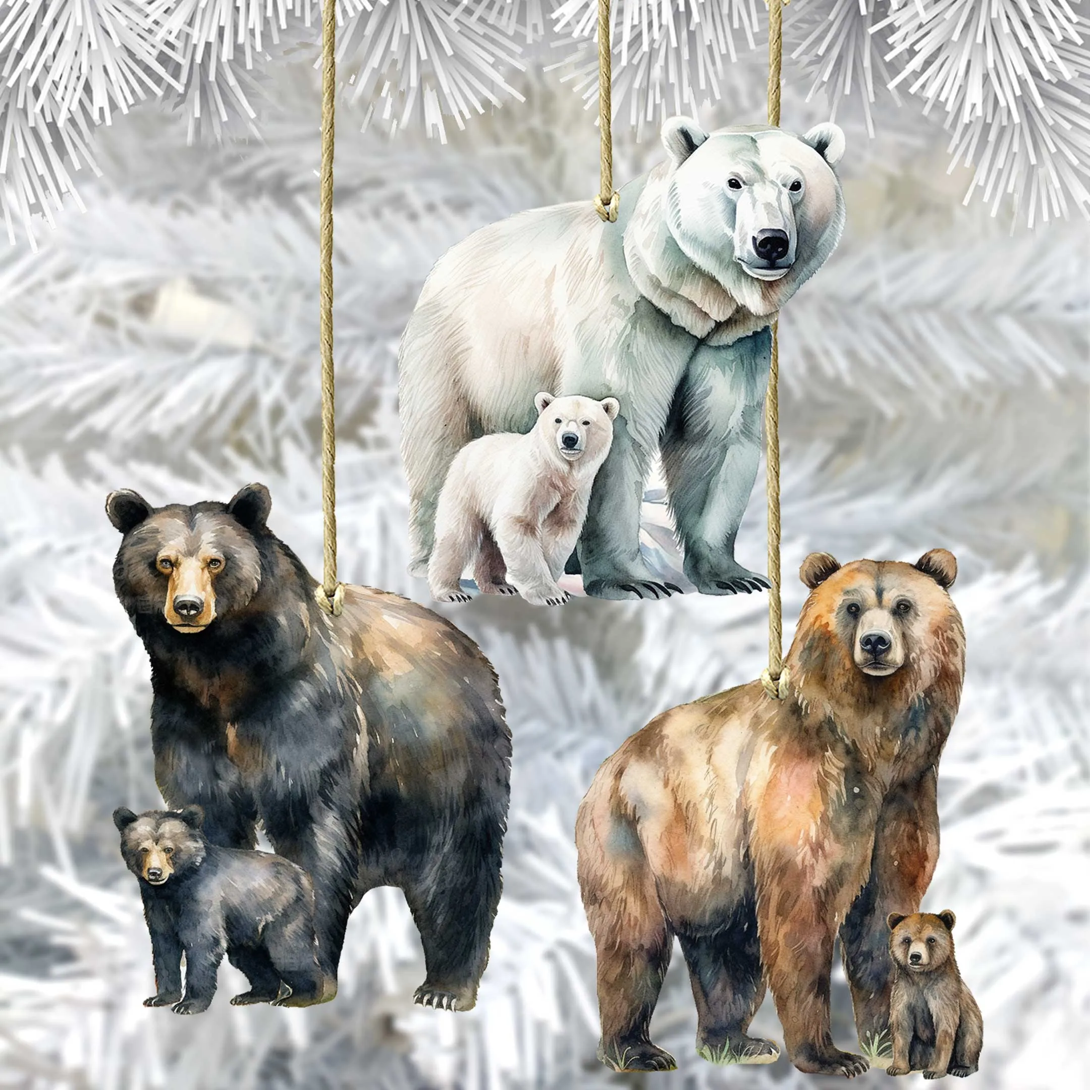 Alaskan Bears Wooden Christmas Ornaments Set of 3 by G. Debrekht