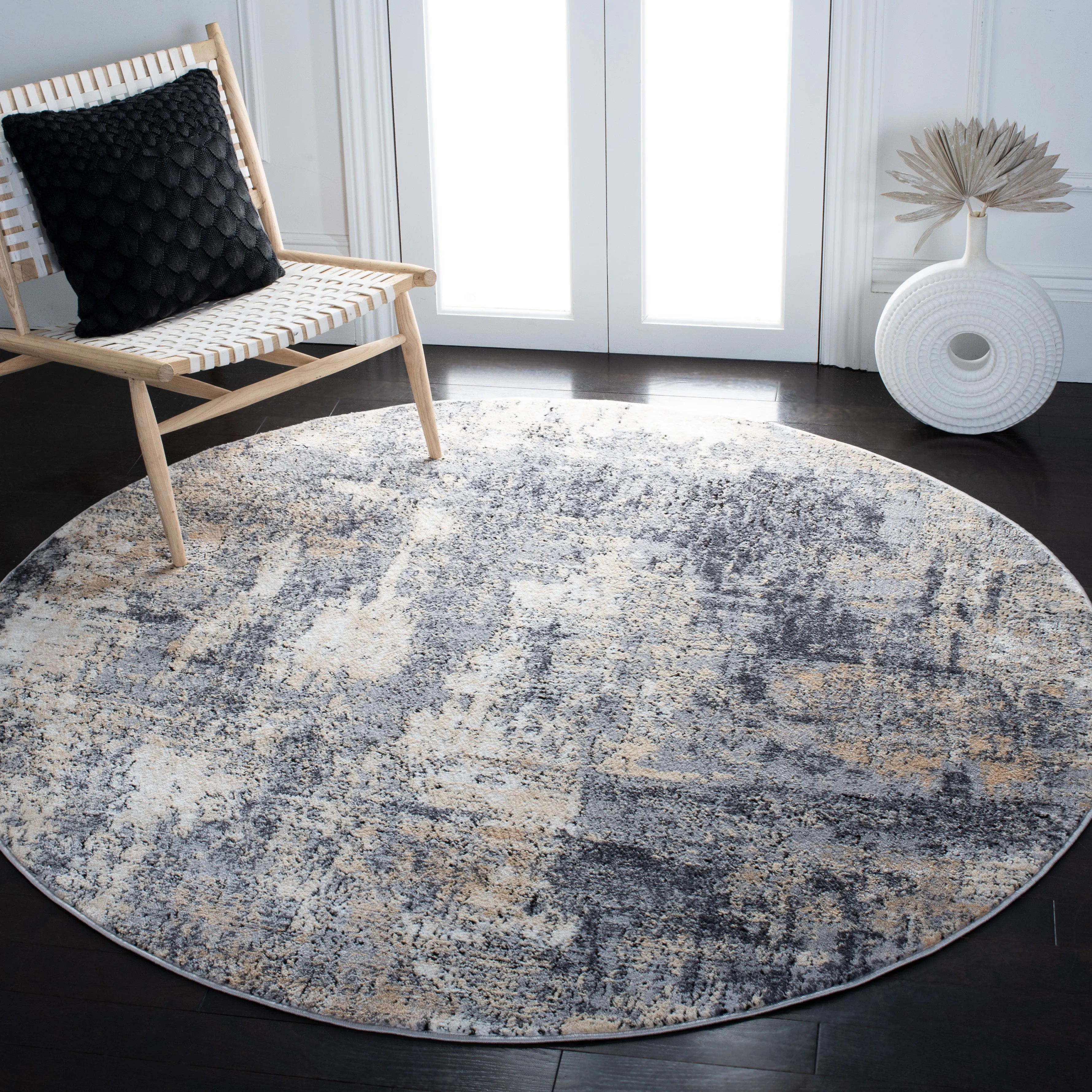 Amelia Machine Made Area Rug, Grey / Gold Contemporary Style Easy Care
