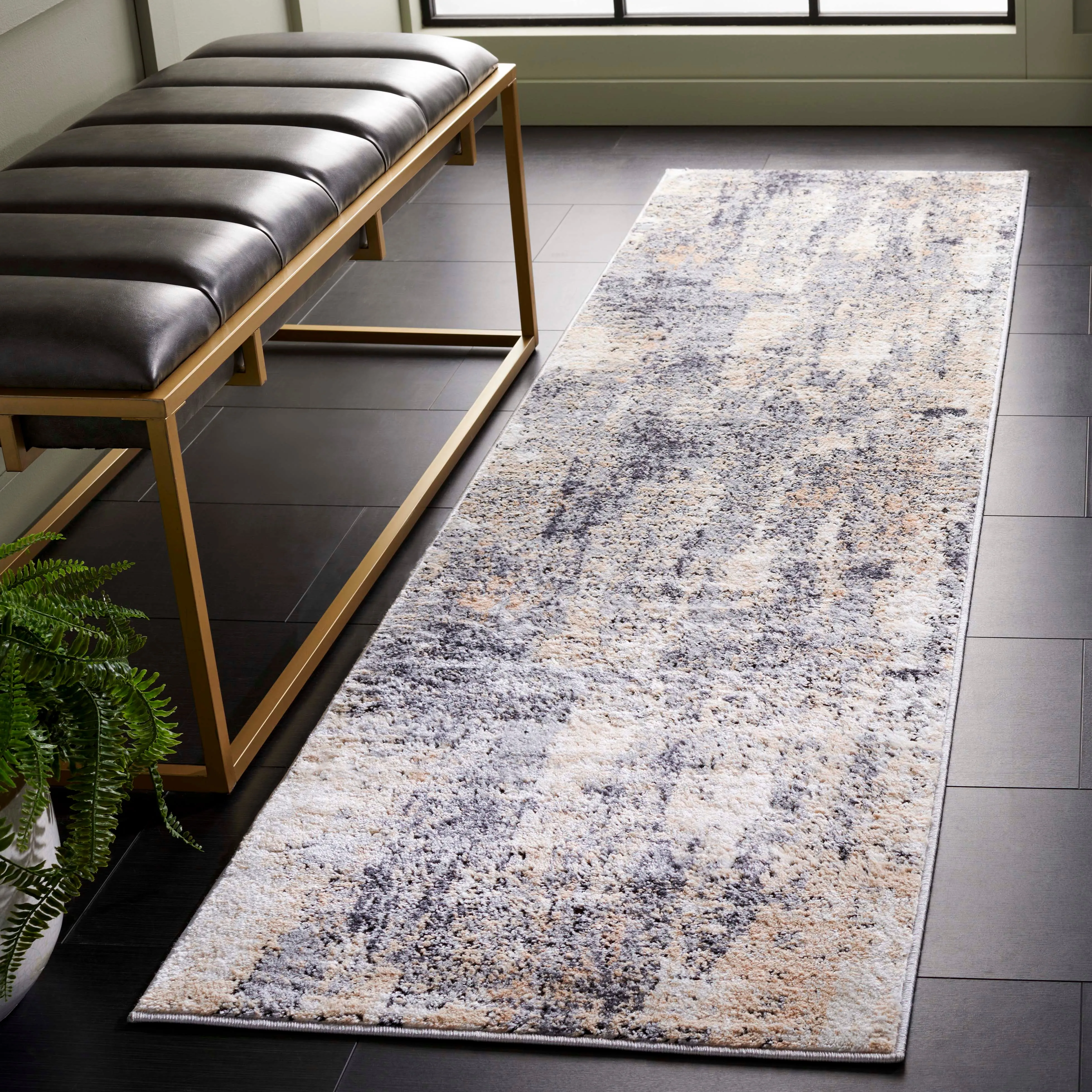 Amelia Machine Made Area Rug, Grey / Gold Contemporary Style Easy Care