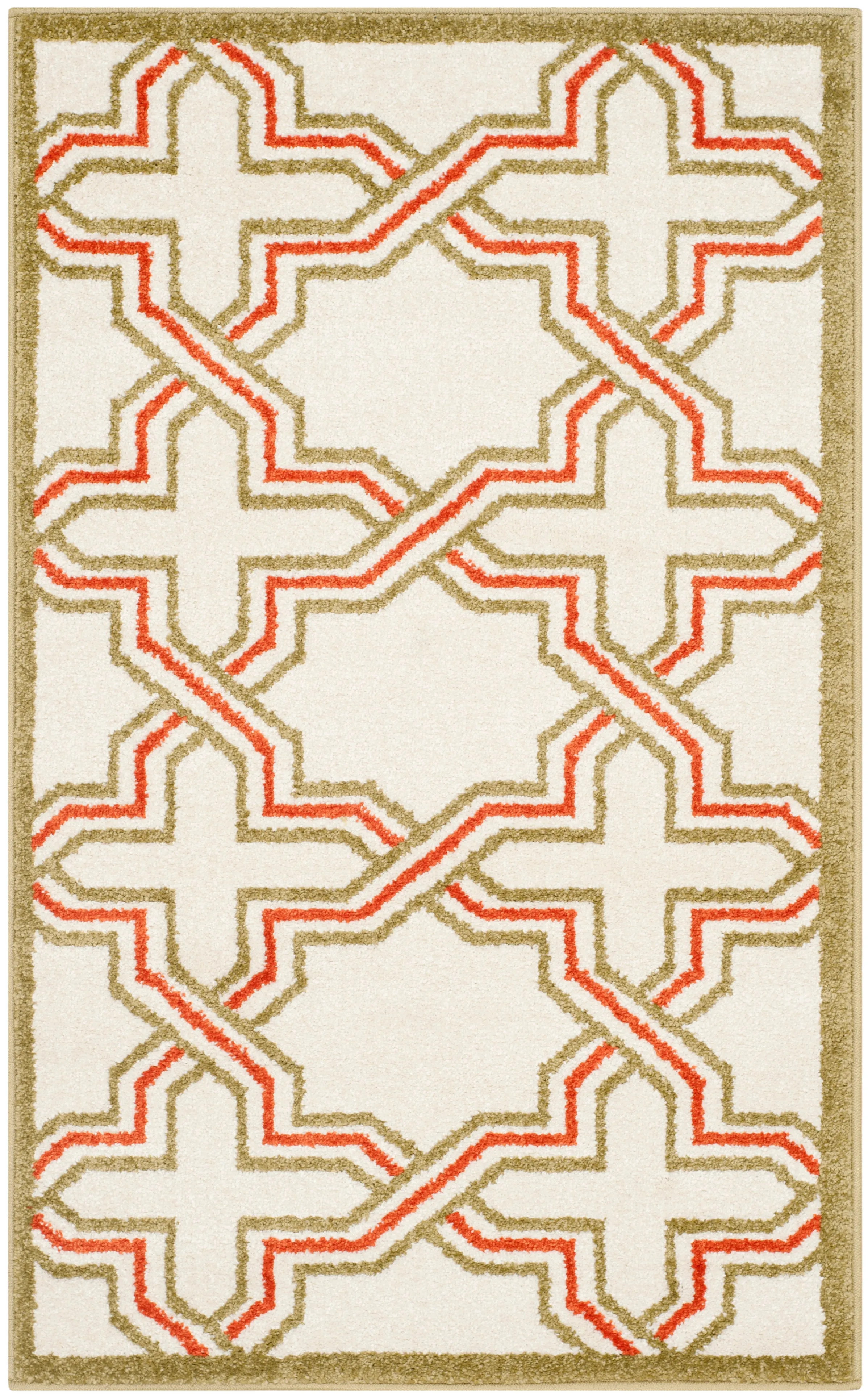 Amherst Machine Made Area Rug, Ivory / Light Green Contemporary Style Easy Care