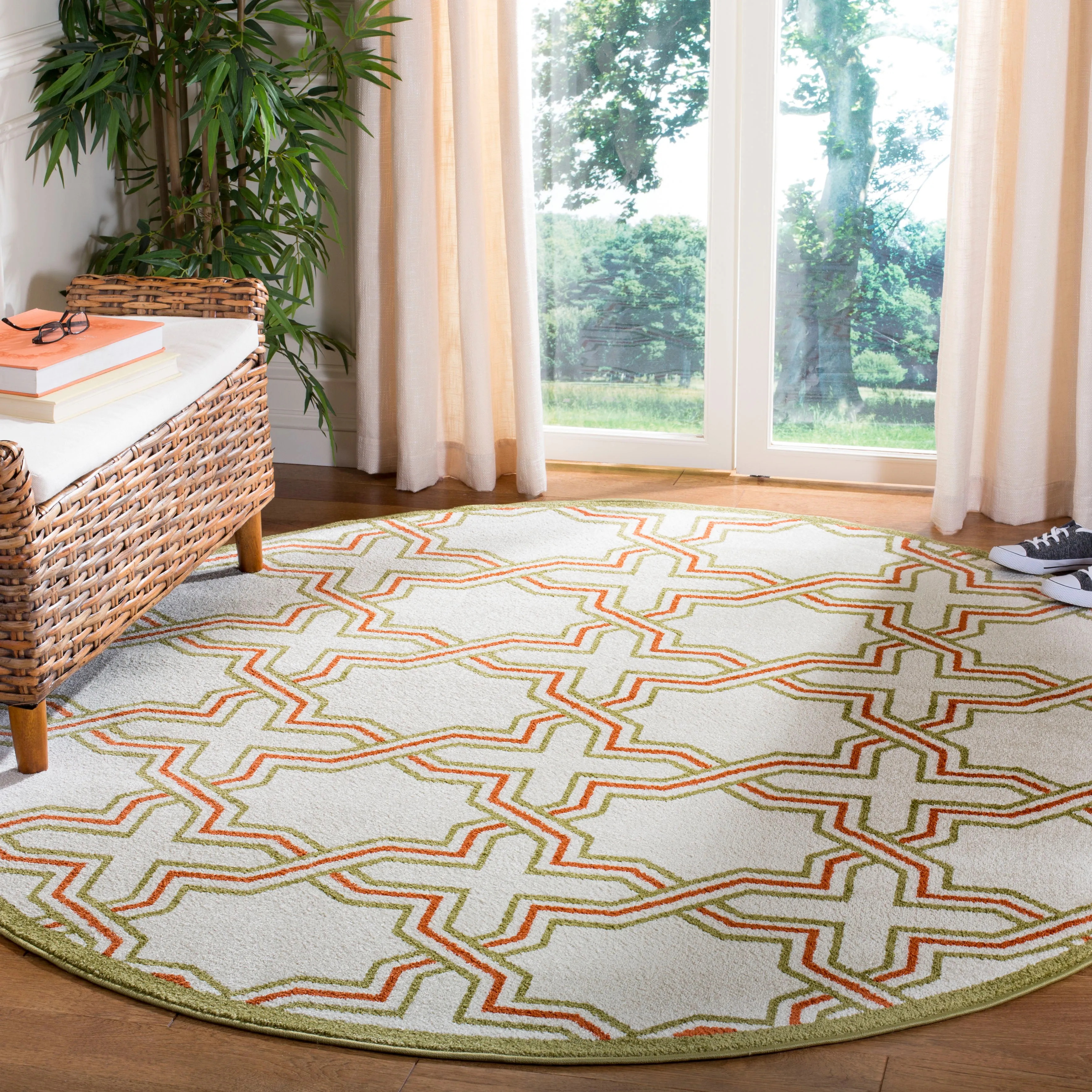 Amherst Machine Made Area Rug, Ivory / Light Green Contemporary Style Easy Care