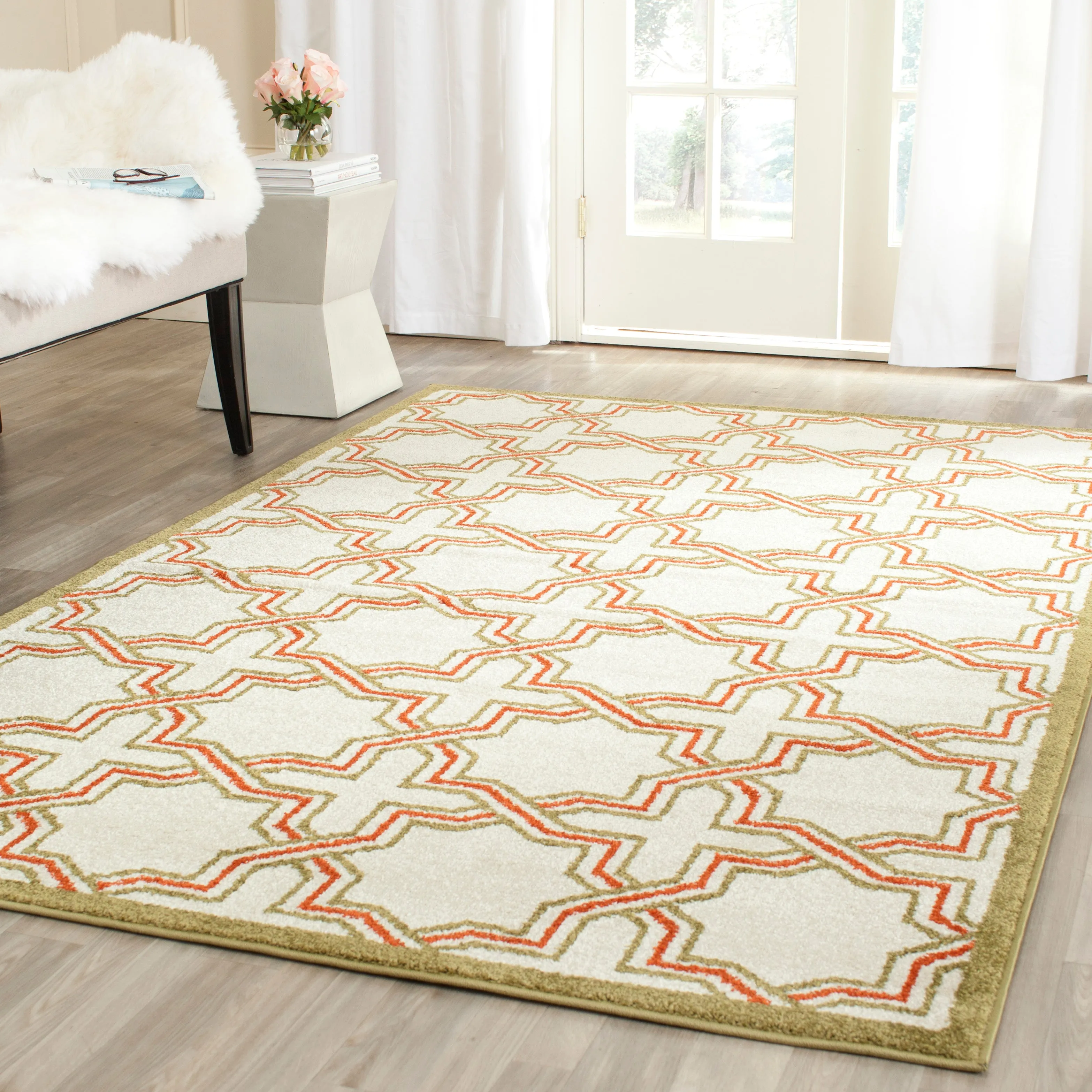 Amherst Machine Made Area Rug, Ivory / Light Green Contemporary Style Easy Care Area Rugs mega sale
