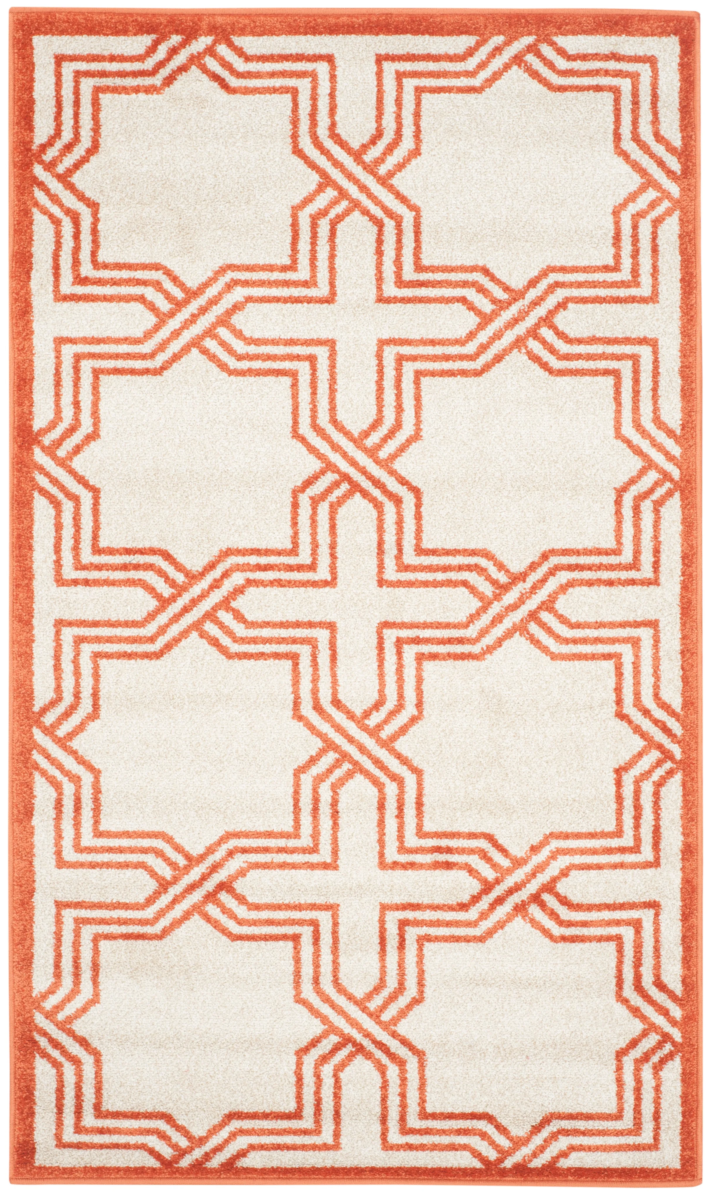 Amherst Machine Made Area Rug, Ivory / Orange Contemporary Style Easy Care