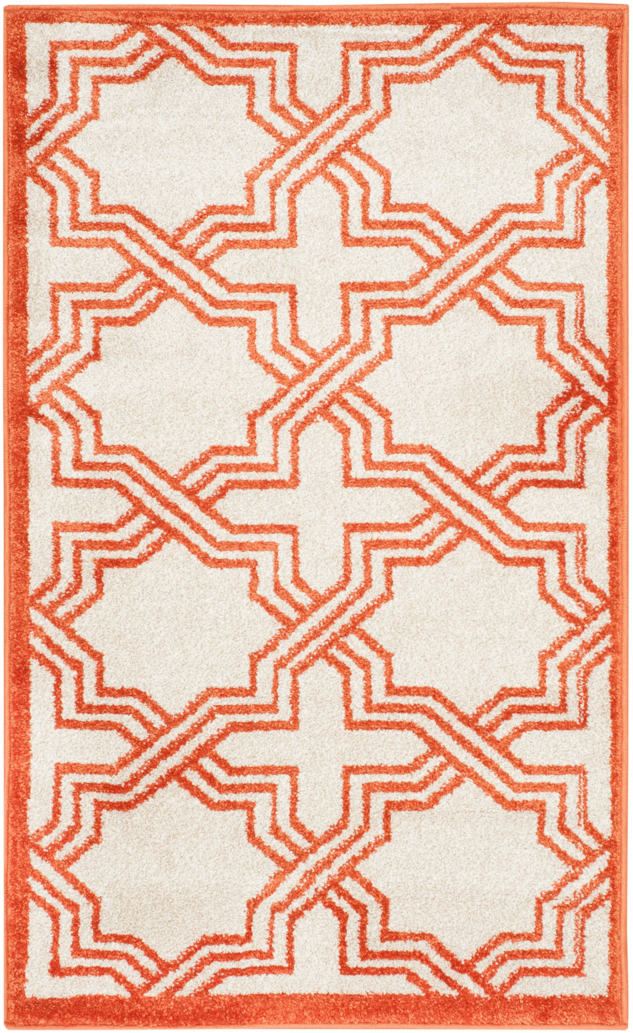 Amherst Machine Made Area Rug, Ivory / Orange Contemporary Style Easy Care