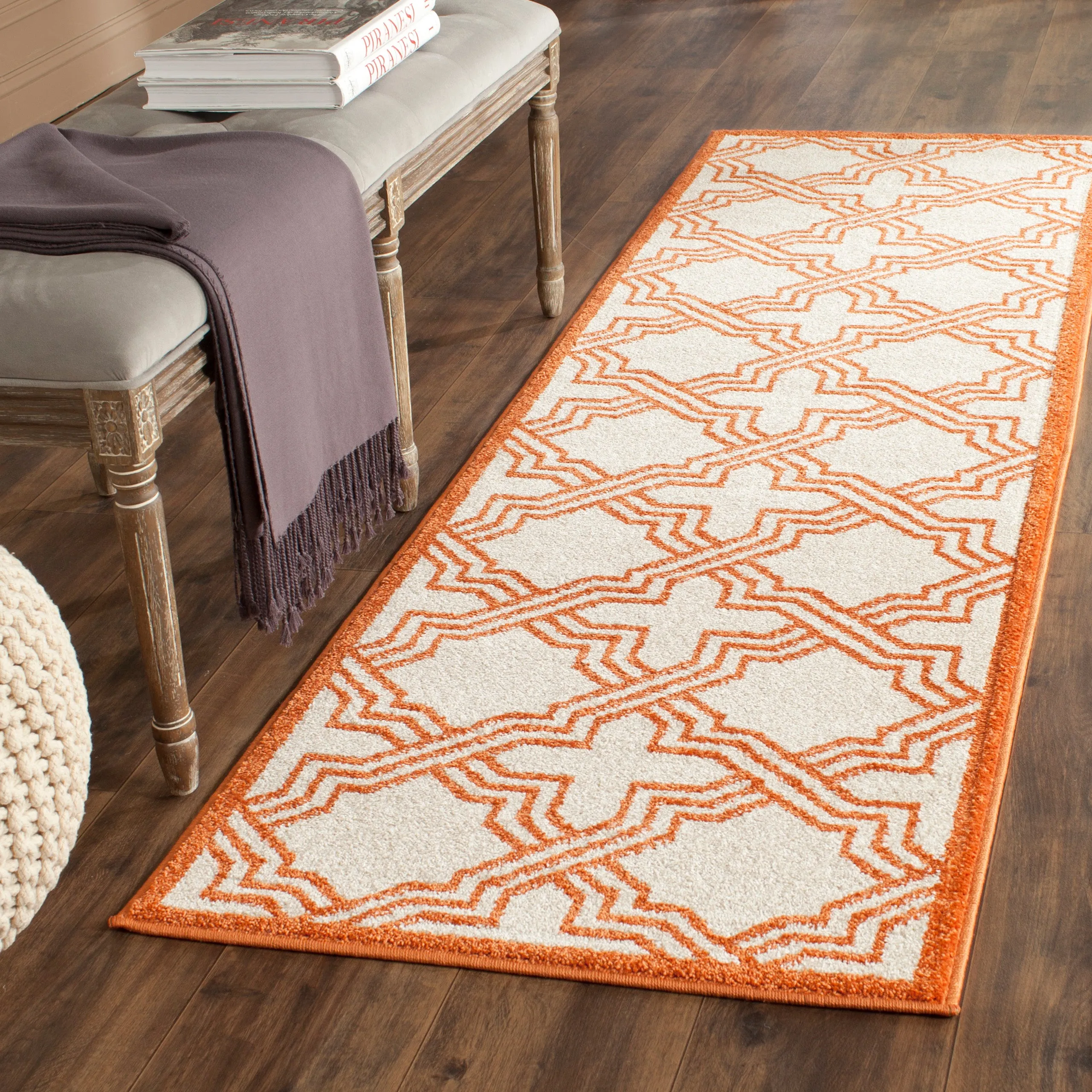 Amherst Machine Made Area Rug, Ivory / Orange Contemporary Style Easy Care
