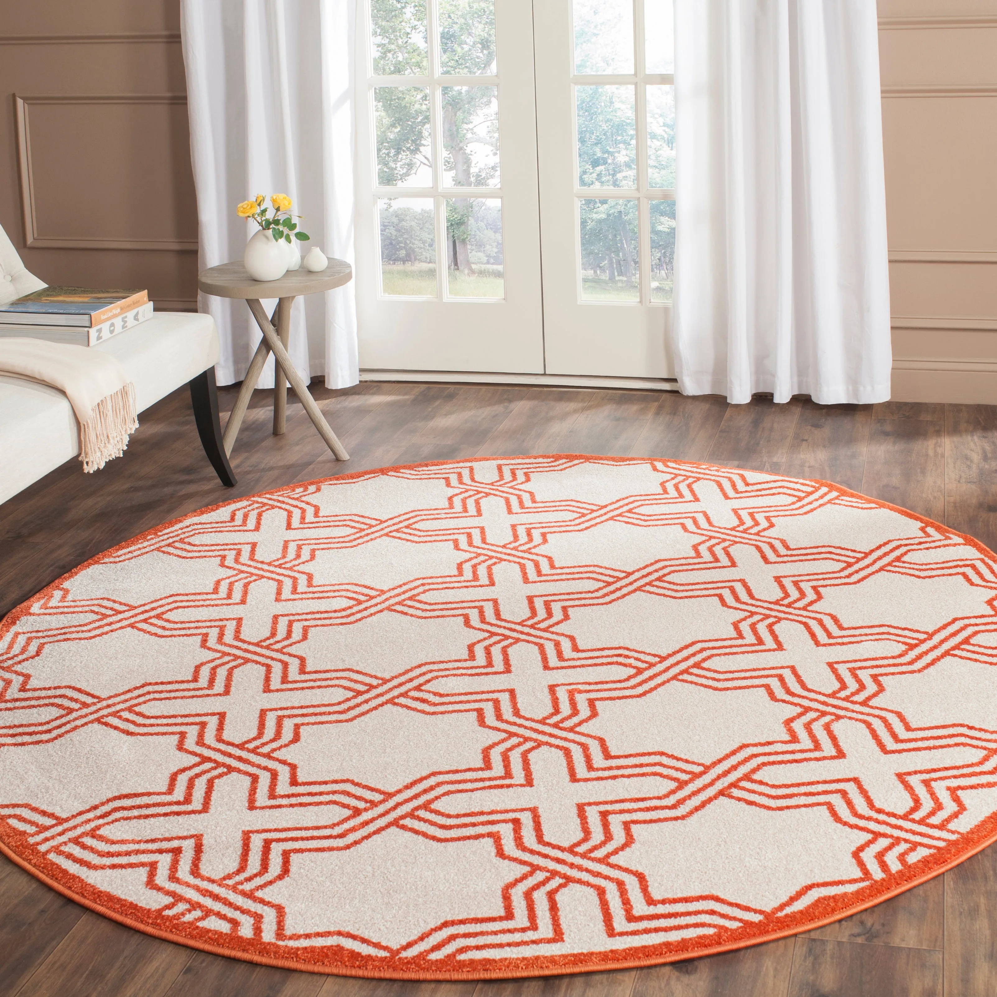 Amherst Machine Made Area Rug, Ivory / Orange Contemporary Style Easy Care