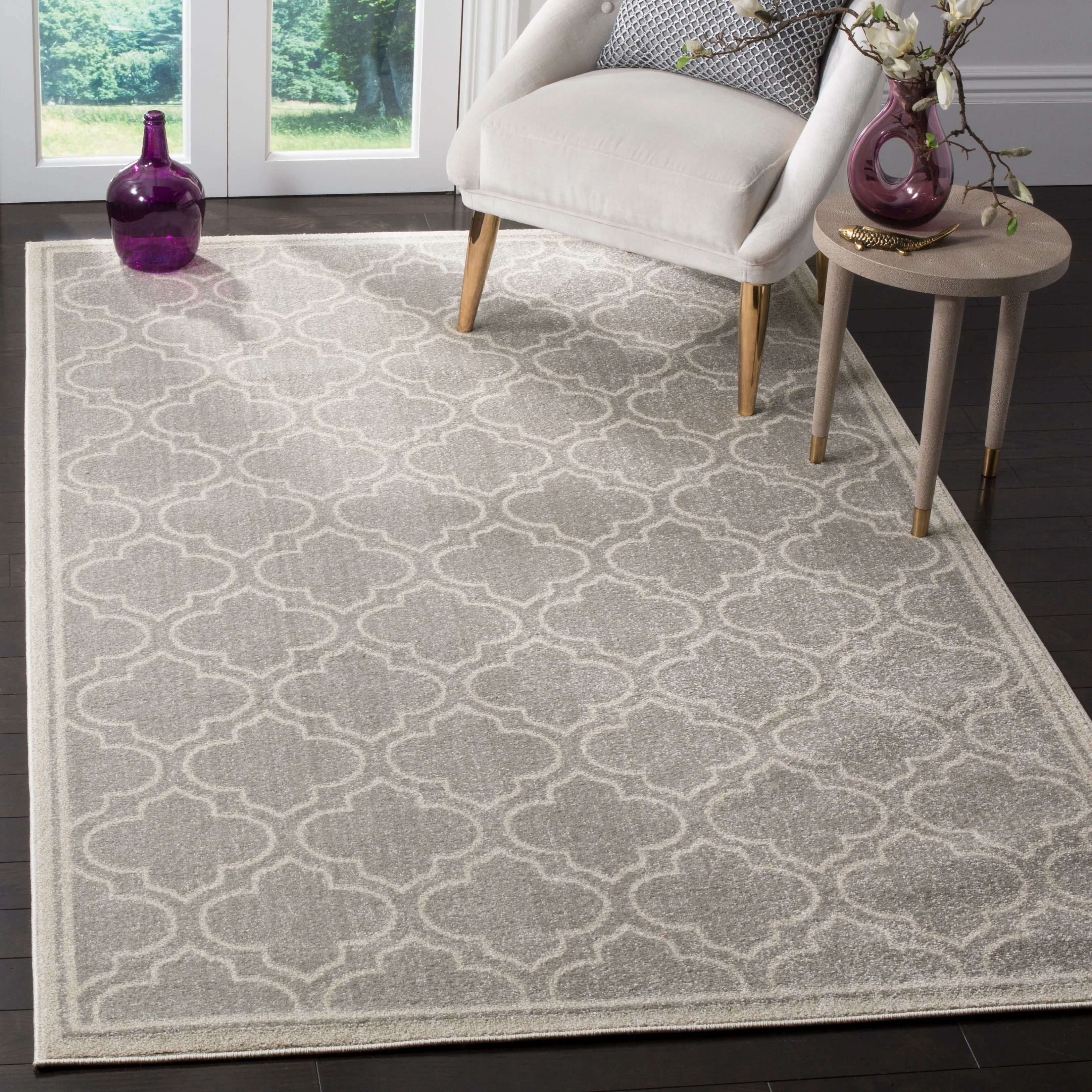 Amherst Machine Made Area Rug, Light Grey / Ivory Contemporary Style Easy Care Area Rugs buy 1 get 1
