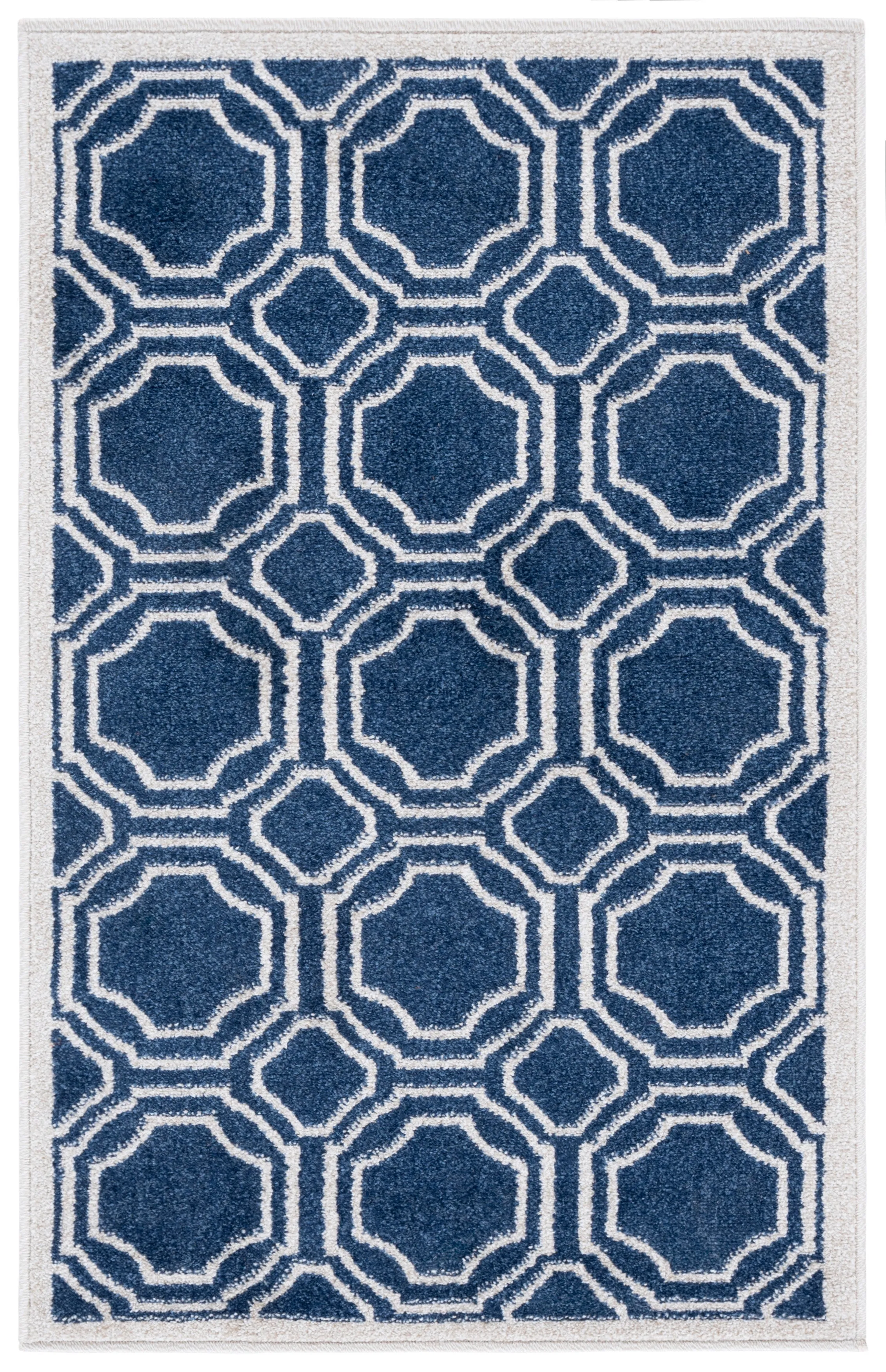Amherst Machine Made Area Rug, Navy / Ivory Contemporary Style Easy Care