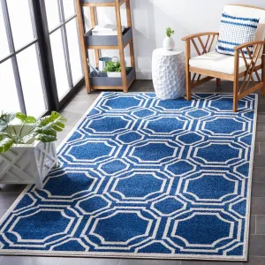 Amherst Machine Made Area Rug, Navy / Ivory Contemporary Style Easy Care Area Rugs mega sale