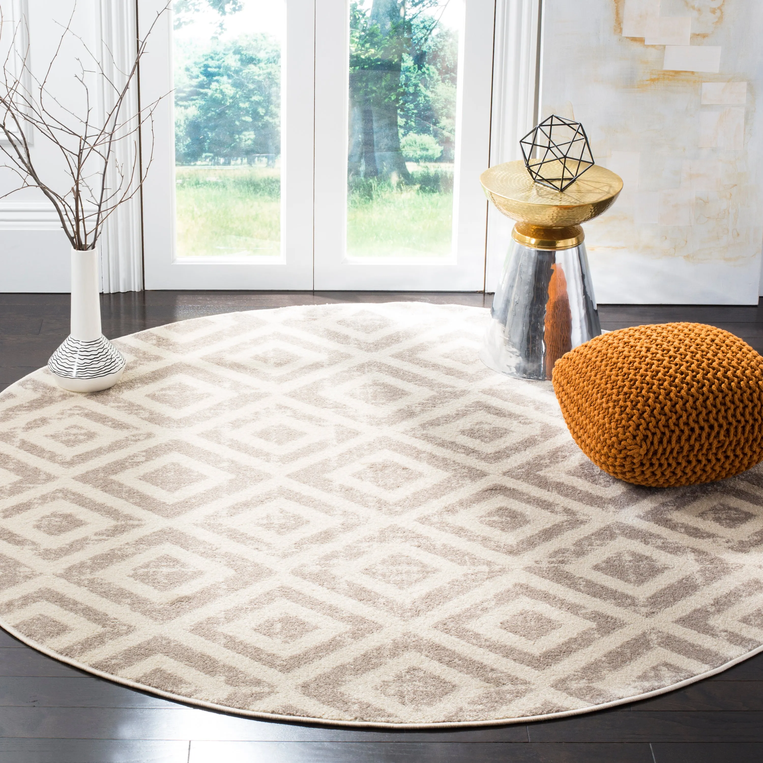 Amsterdam Machine Made Area Rug, Ivory / Mauve Contemporary Style Easy Care