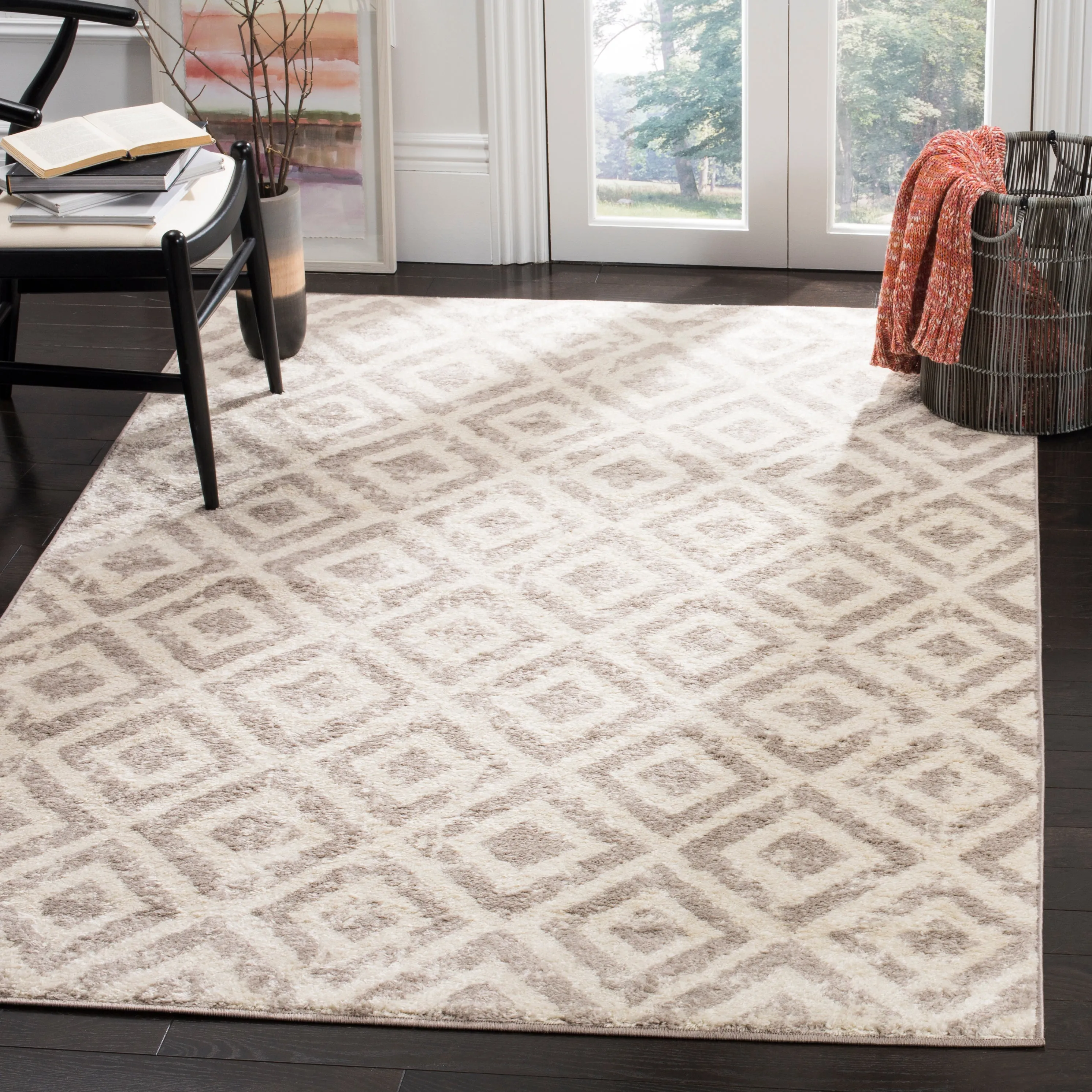 Amsterdam Machine Made Area Rug, Ivory / Mauve Contemporary Style Easy Care Area Rugs buy 1 get 1