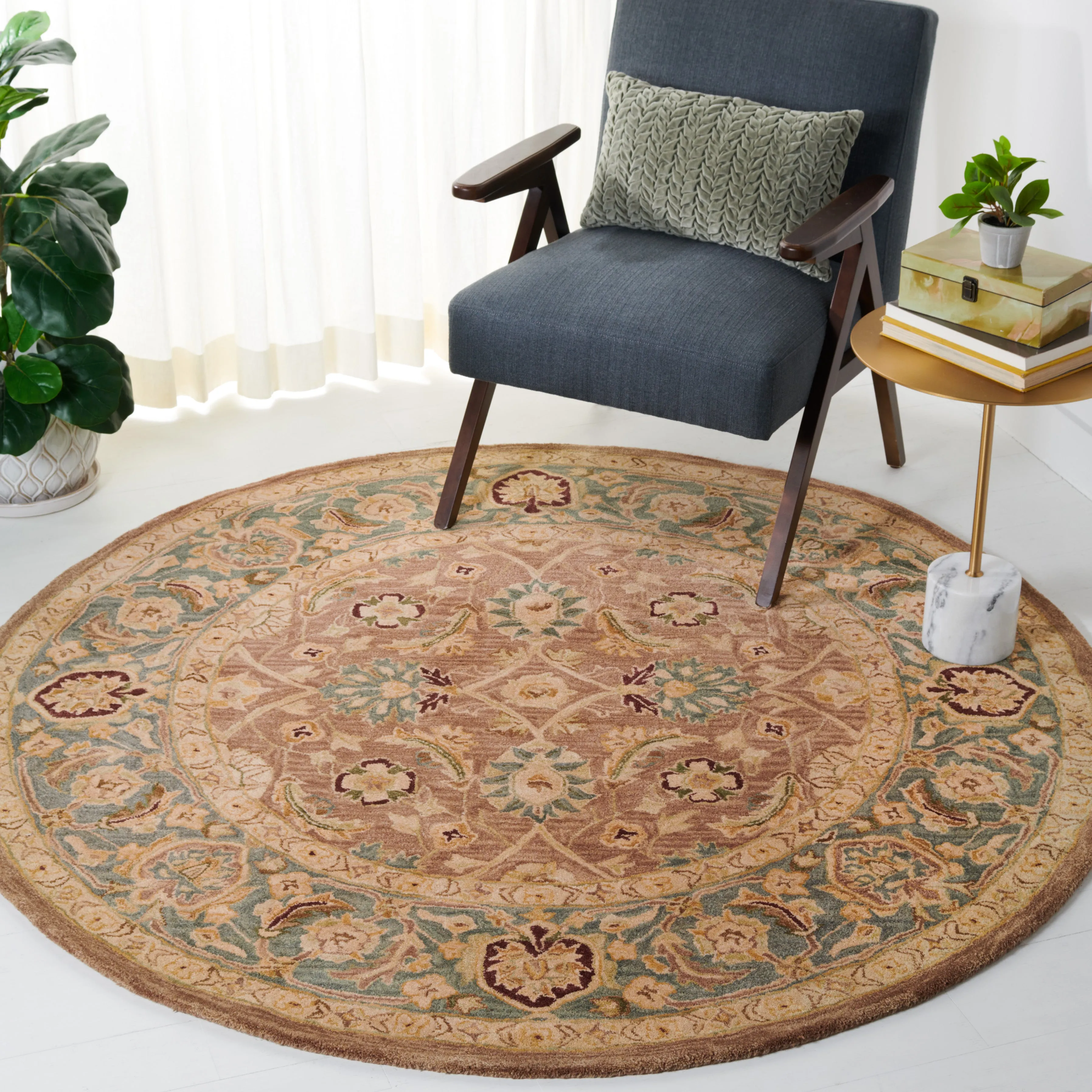 Anatolia Hand Made Area Rug, Brown / Blue Traditional Style Non-Shedding