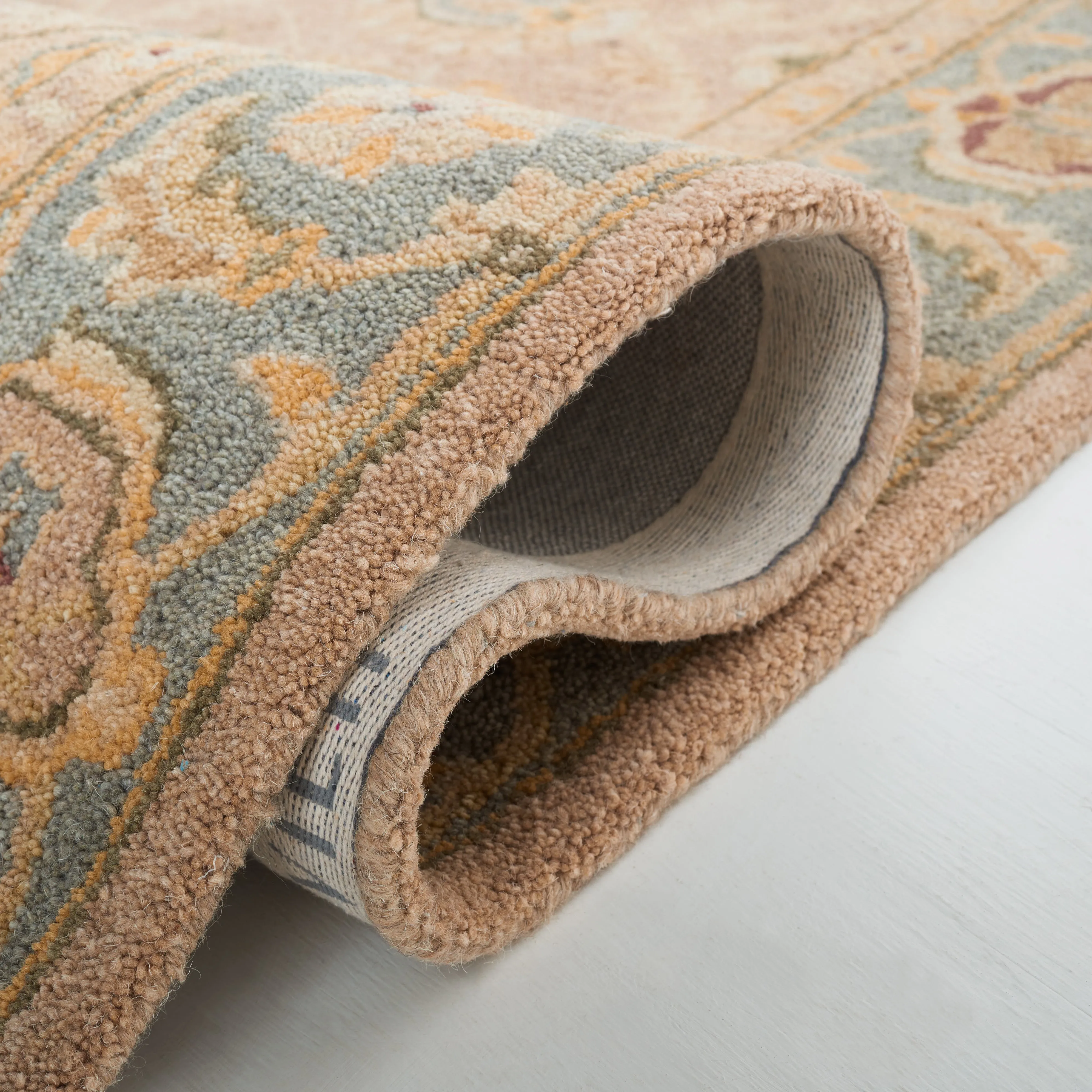 Anatolia Hand Made Area Rug, Brown / Blue Traditional Style Non-Shedding