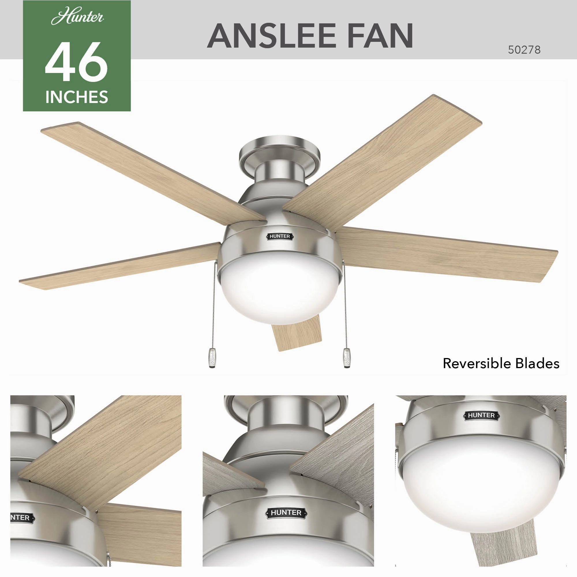 Anslee 46"Ceiling Fan Brushed Nickel Small Fans for less