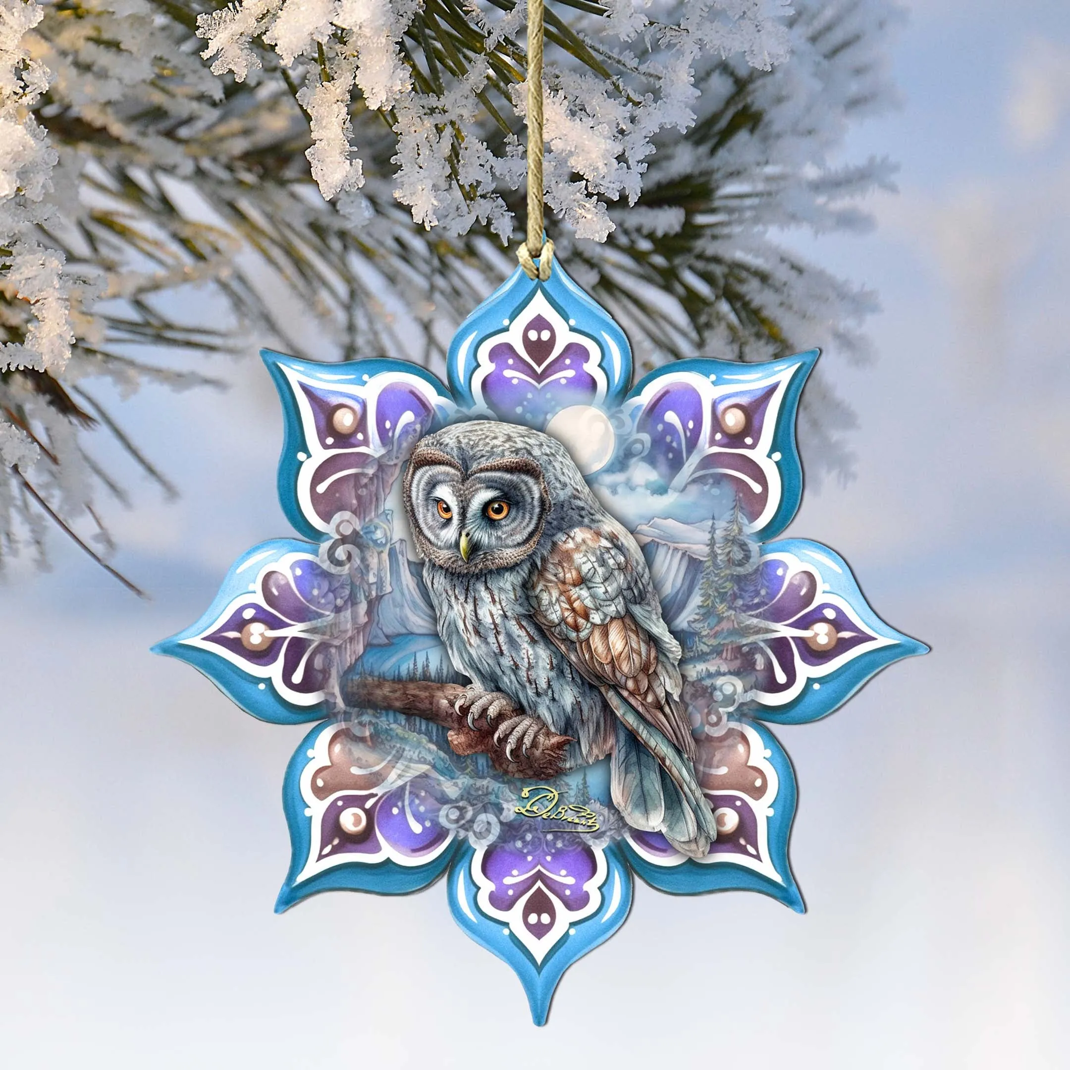 Arctic Owl Snowflake Wooden Christmas Ornament by G. Debrekht