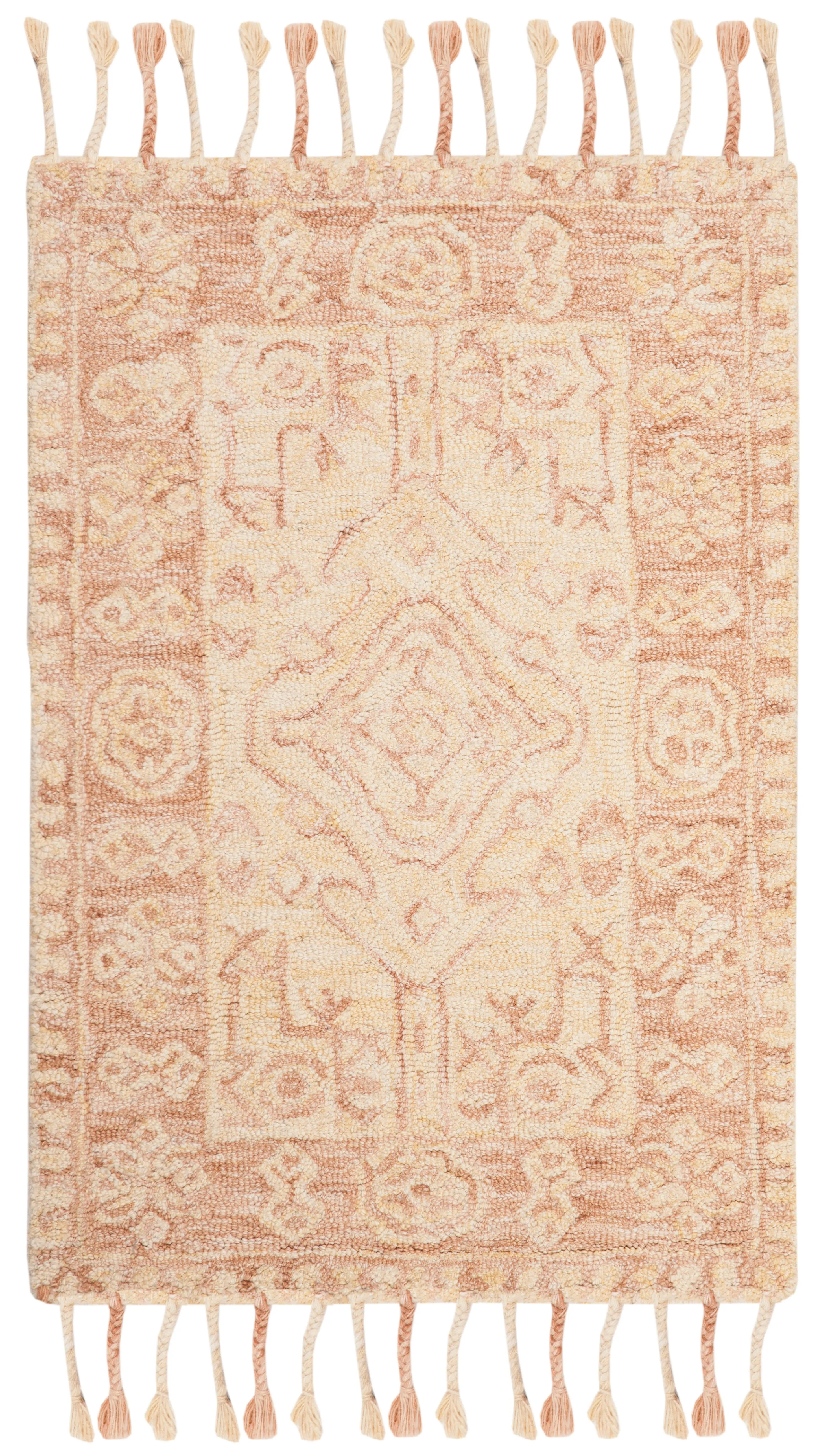 Aspen Hand Made Area Rug, Ivory / Blush Traditional Style Non-Shedding