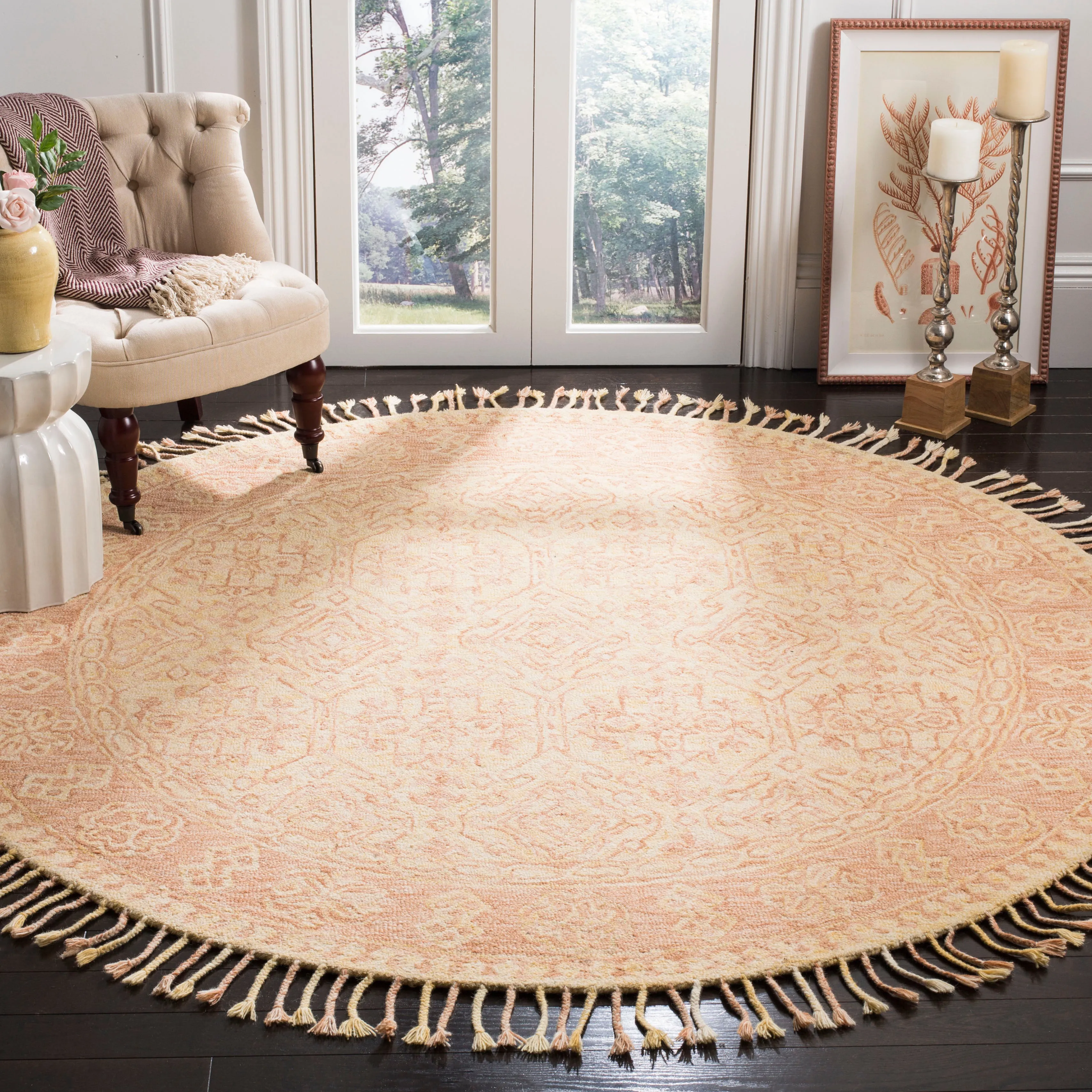 Aspen Hand Made Area Rug, Ivory / Blush Traditional Style Non-Shedding