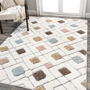 Astrid Retro Trellis High-Low Multi/Cream Area Rug Area Rugs online discount