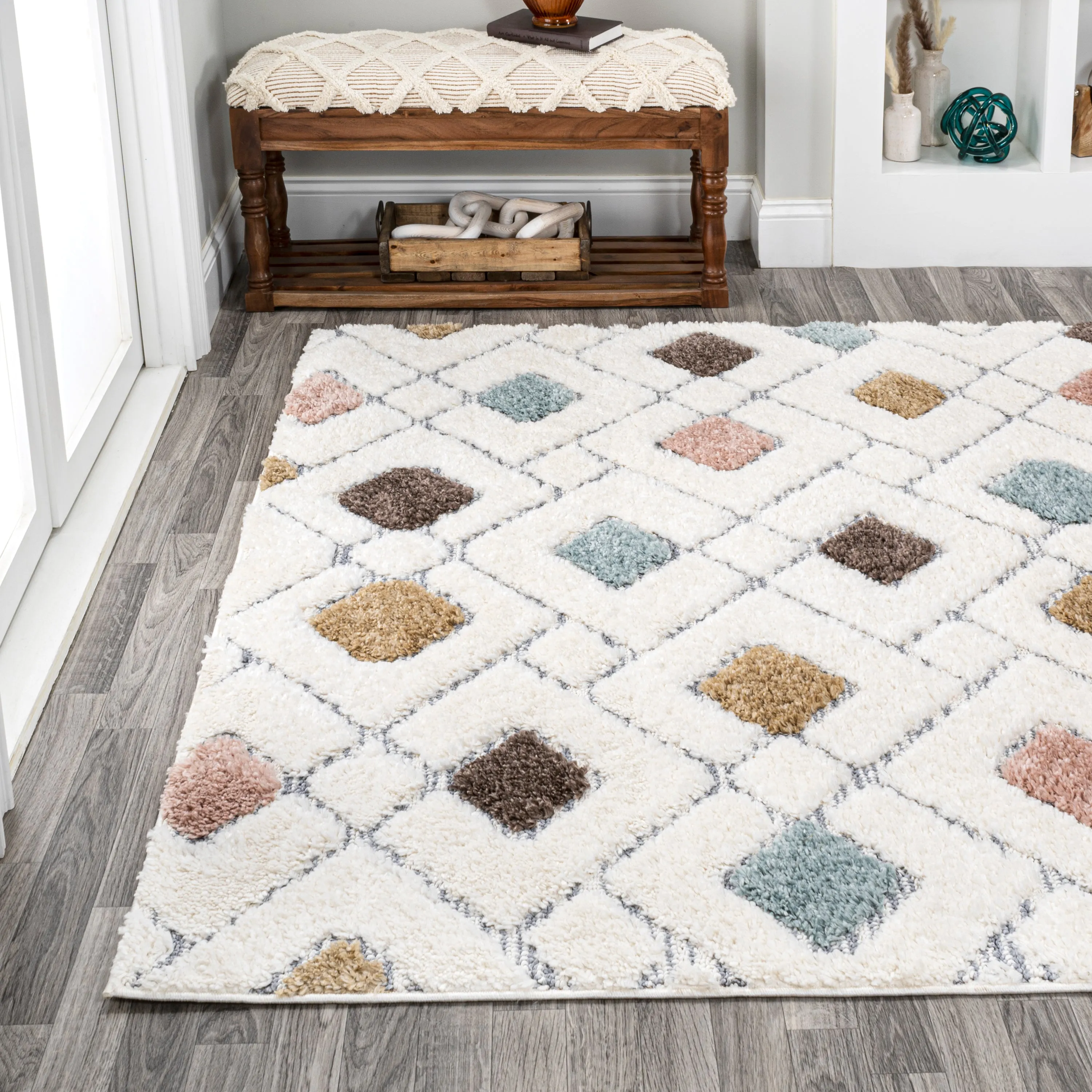 Astrid Retro Trellis High-Low Multi/Cream Area Rug