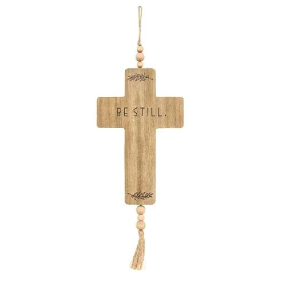 *Be Still Cross Wood Ornament w/Beads & Tassel Cheap Holiday Home Decor