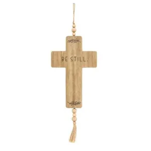 *Be Still Cross Wood Ornament w/Beads & Tassel Cheap Holiday Home Decor