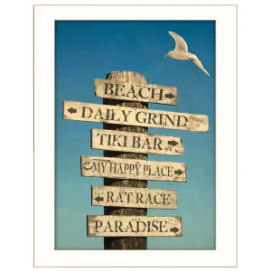 Beach Directional 3 White Framed Print Wall Art Cheap Wall Mirrors & Decor